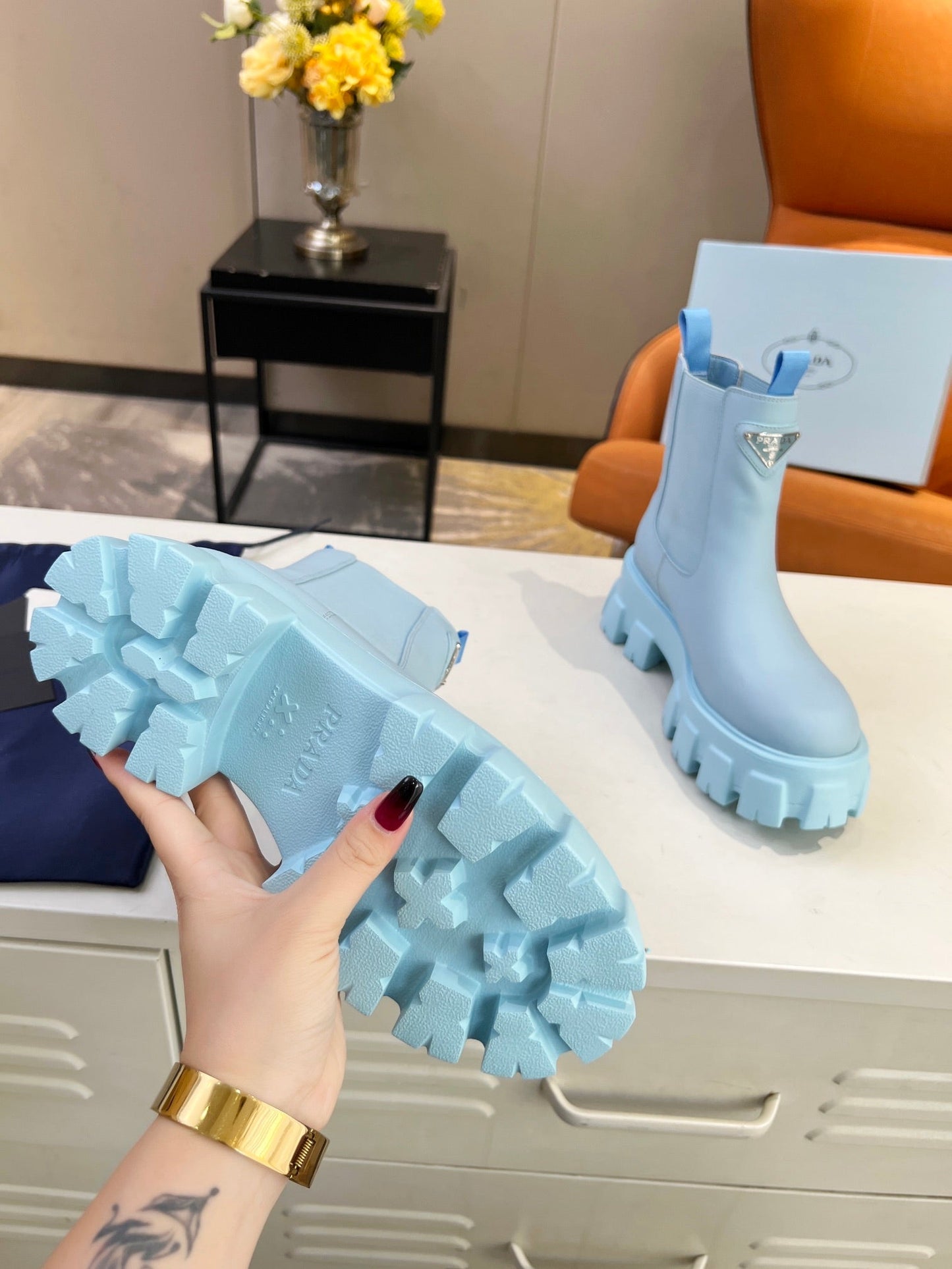 PD GLMNOLITH BRUSHED LEATHER BOOTIES BLUE