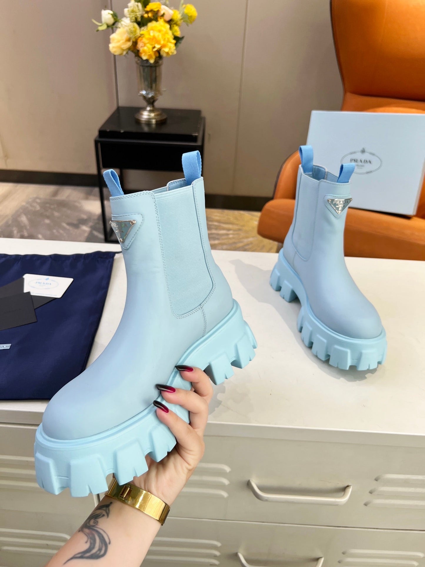 PD GLMNOLITH BRUSHED LEATHER BOOTIES BLUE