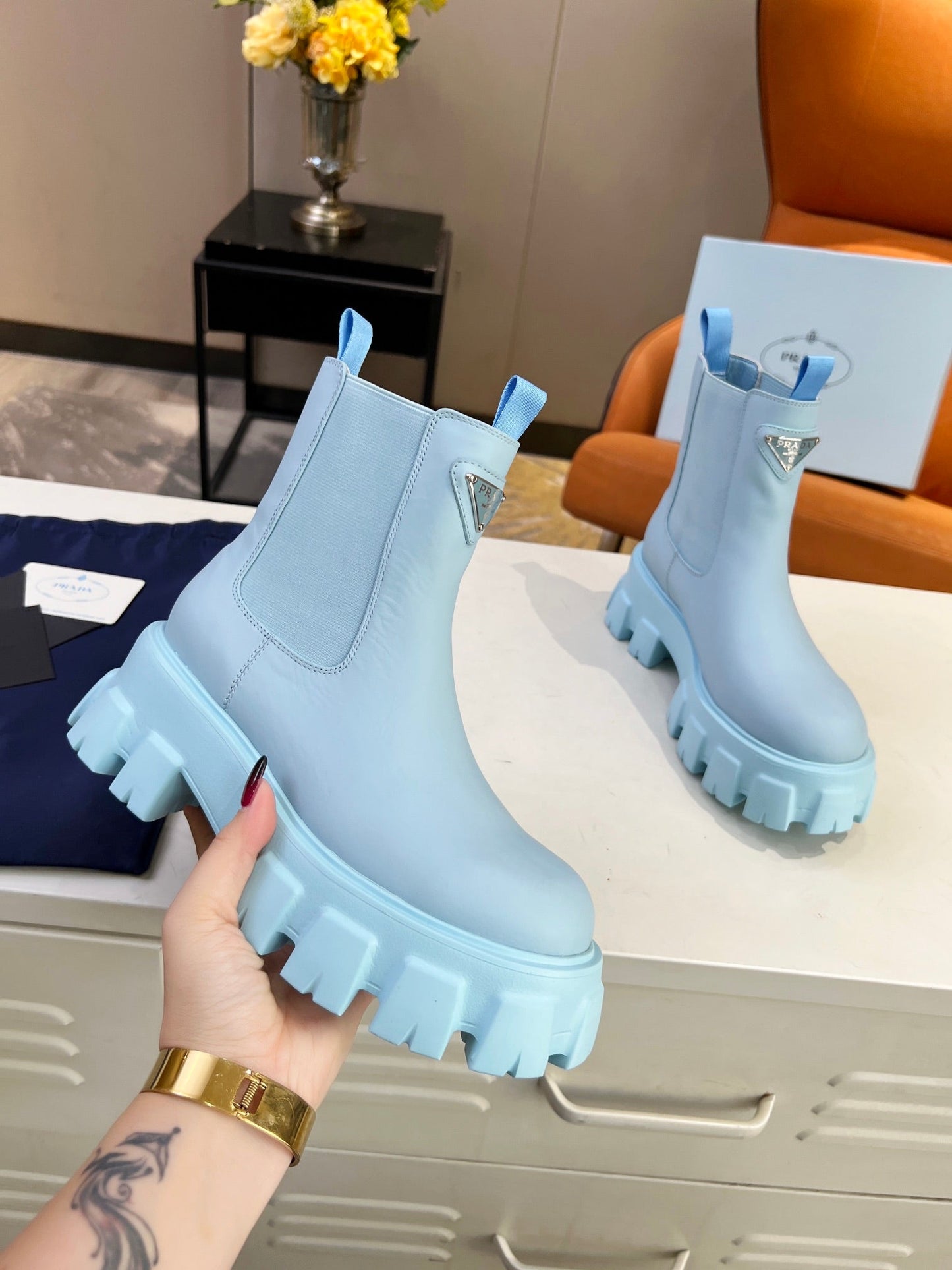 PD GLMNOLITH BRUSHED LEATHER BOOTIES BLUE