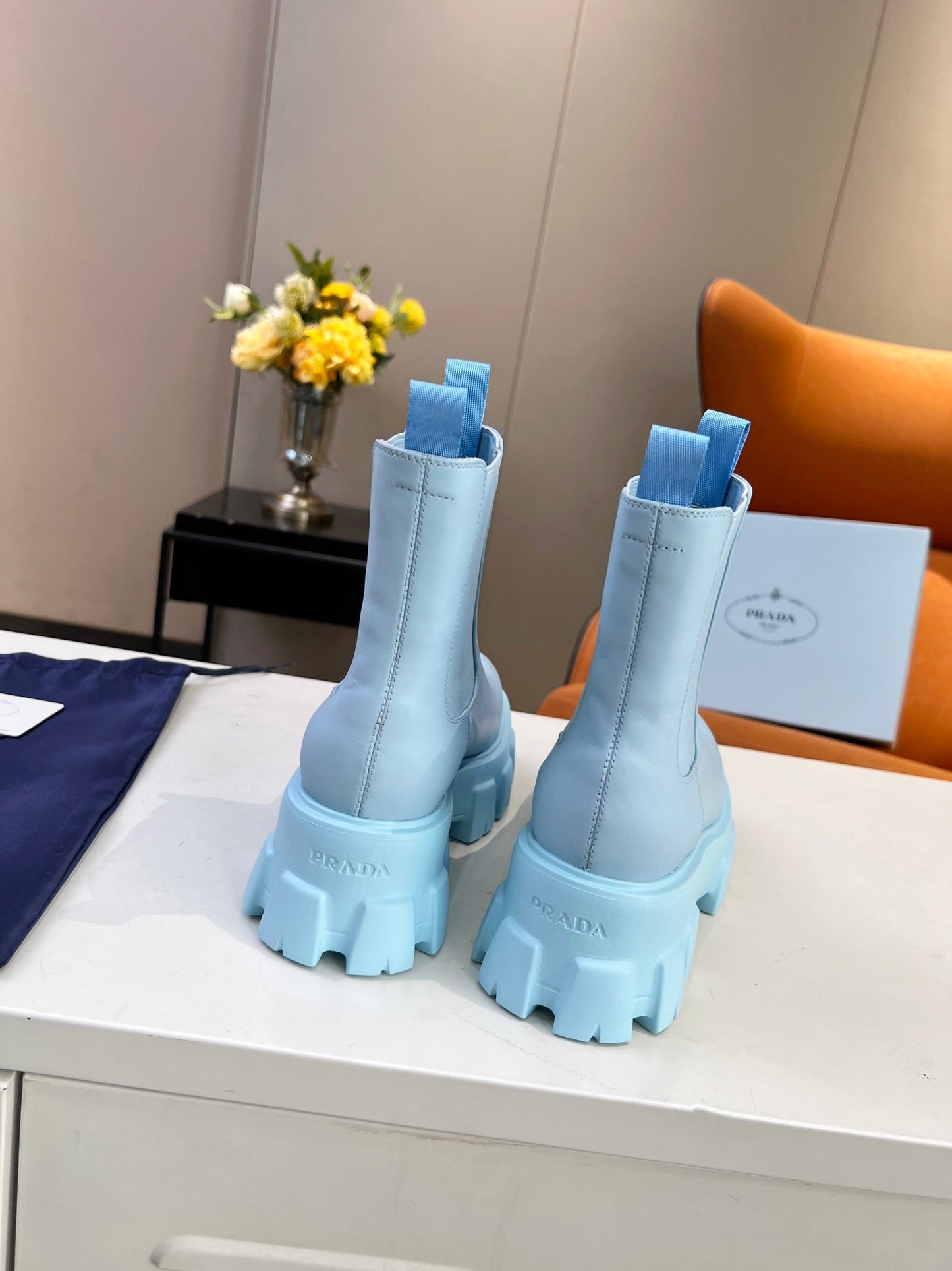PD GLMNOLITH BRUSHED LEATHER BOOTIES BLUE