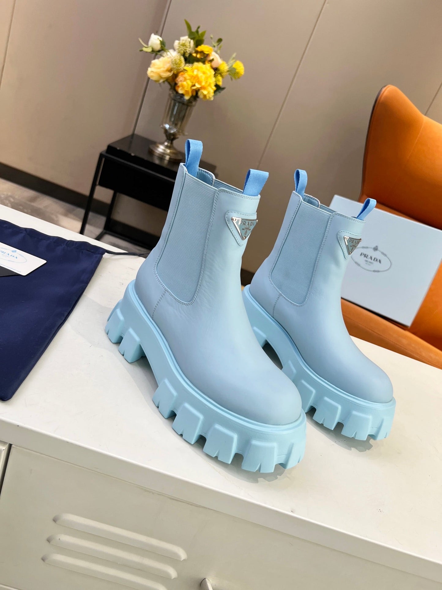 PD GLMNOLITH BRUSHED LEATHER BOOTIES BLUE