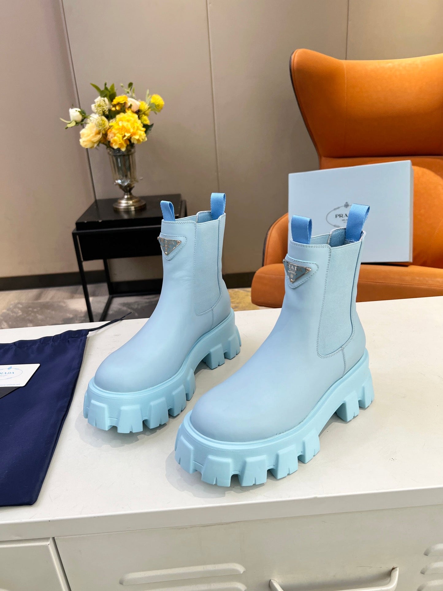 PD GLMNOLITH BRUSHED LEATHER BOOTIES BLUE