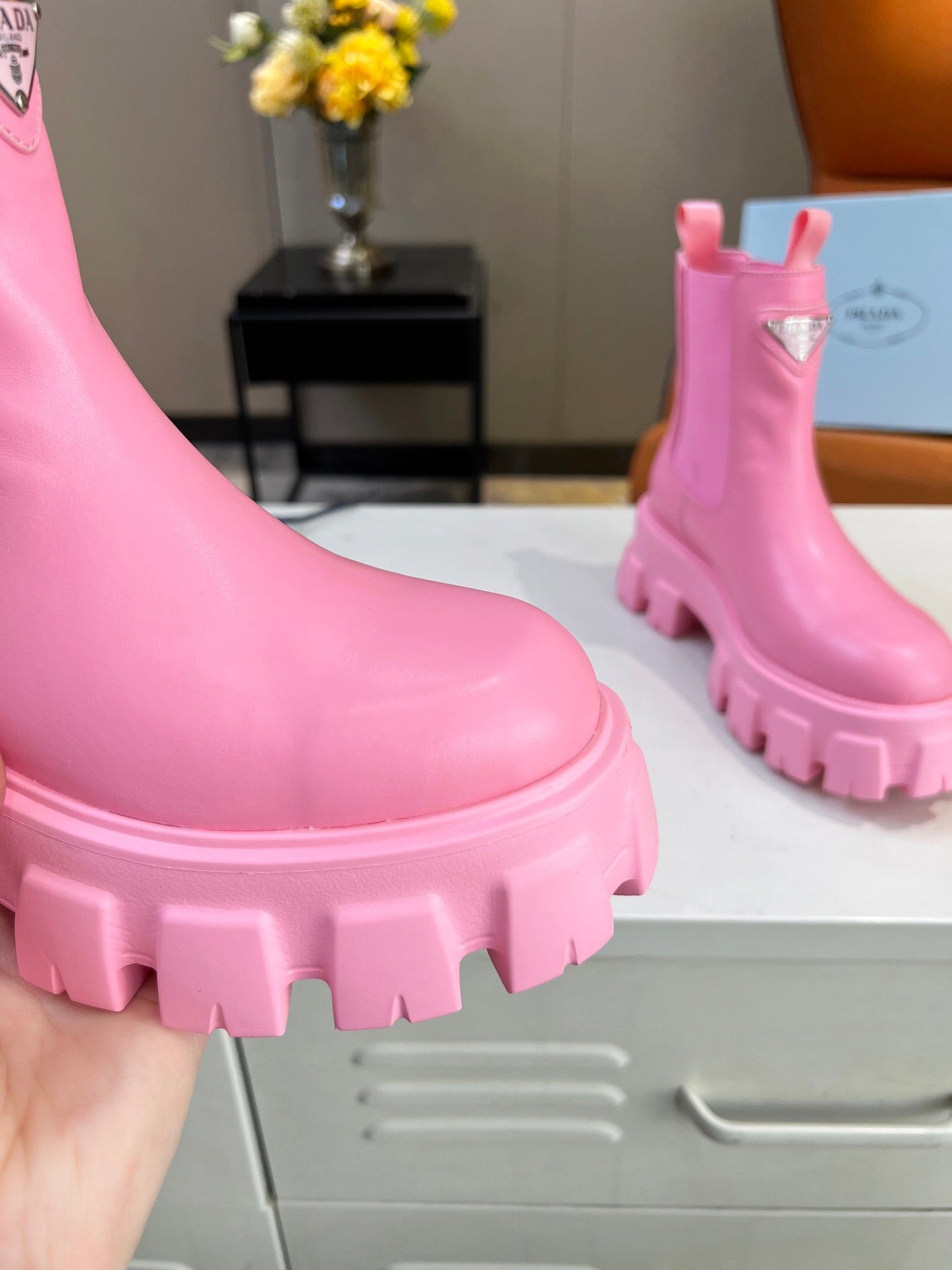 PD GLMNOLITH BRUSHED LEATHER BOOTIES PINK