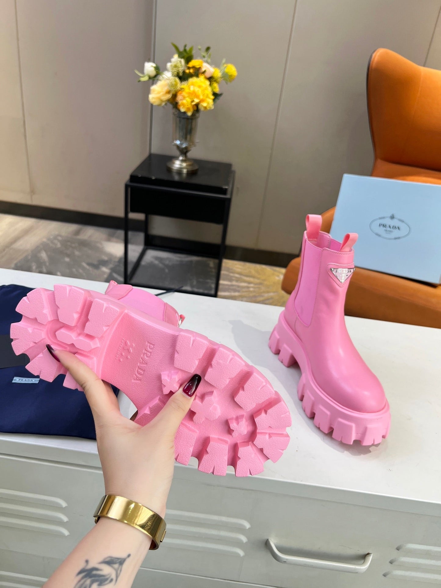 PD GLMNOLITH BRUSHED LEATHER BOOTIES PINK