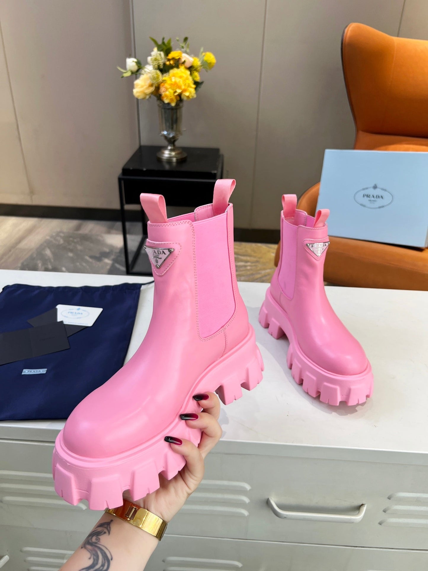 PD GLMNOLITH BRUSHED LEATHER BOOTIES PINK
