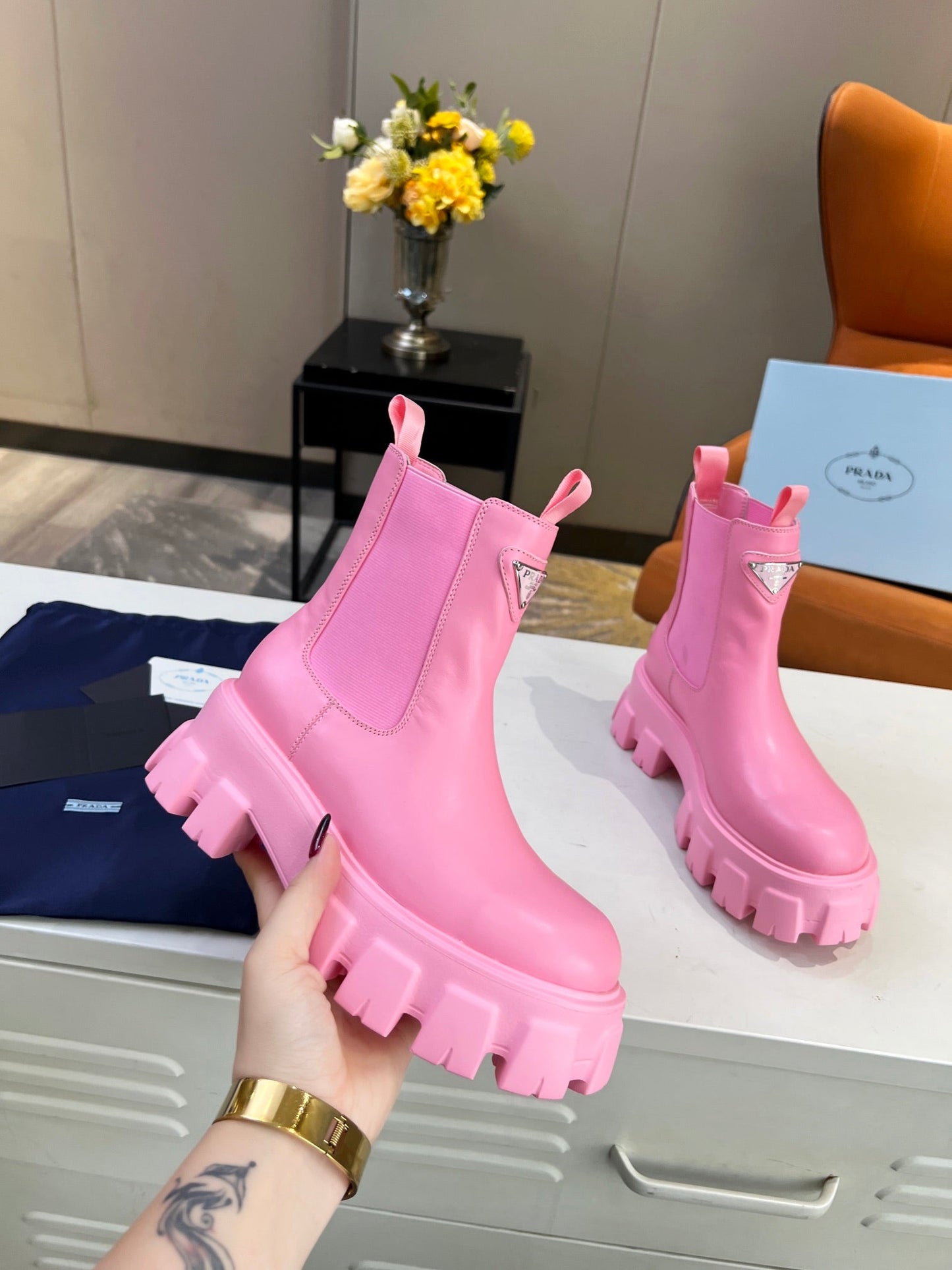 PD GLMNOLITH BRUSHED LEATHER BOOTIES PINK