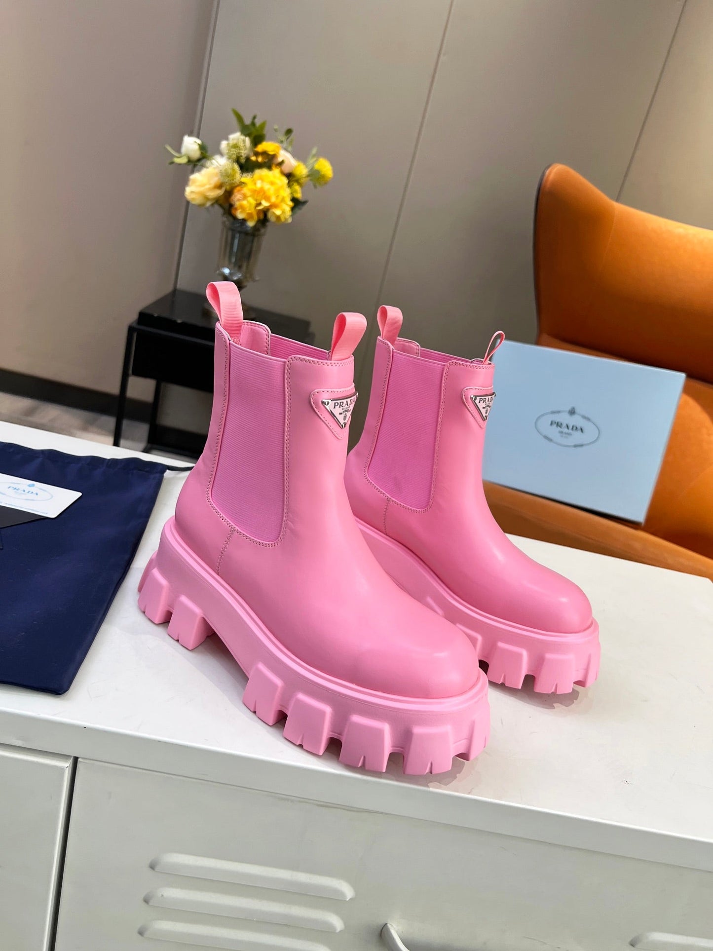 PD GLMNOLITH BRUSHED LEATHER BOOTIES PINK