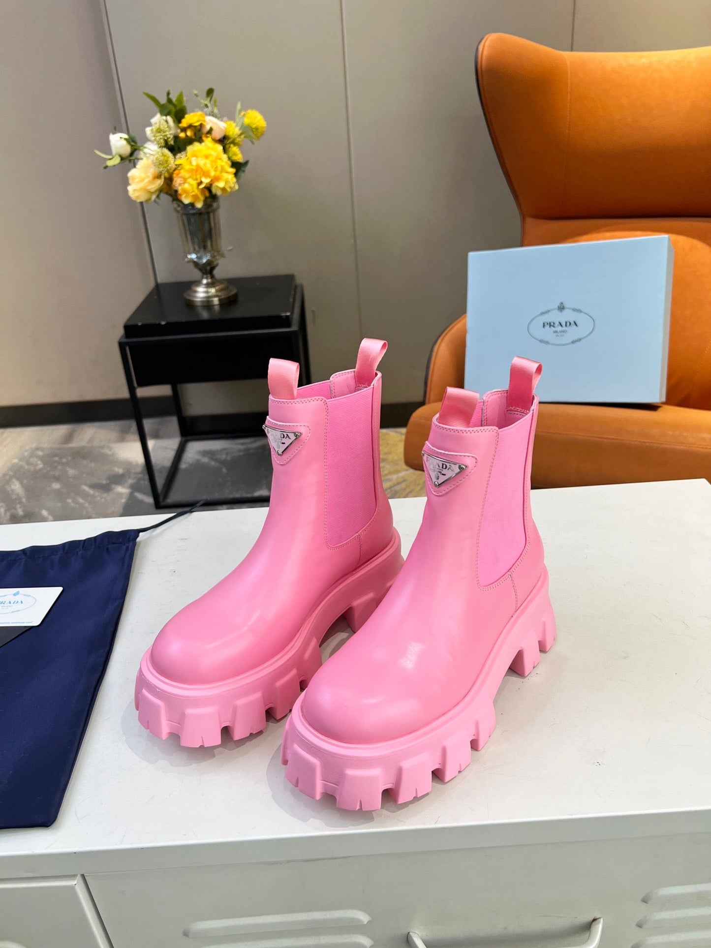 PD GLMNOLITH BRUSHED LEATHER BOOTIES PINK