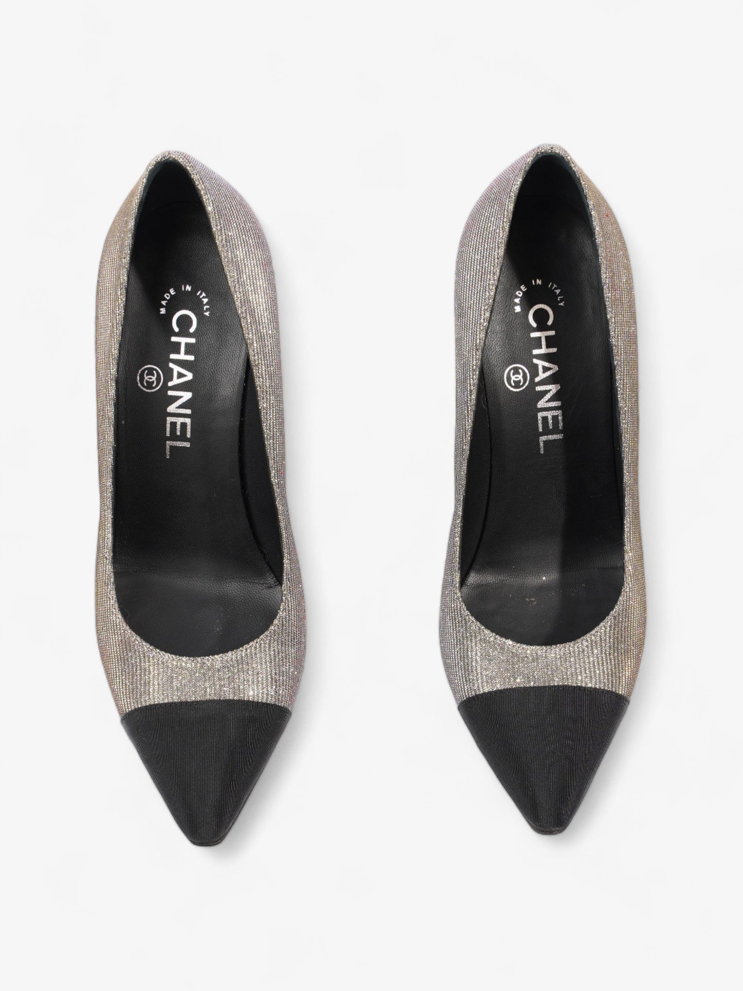 Chanel Pointed Cap Toe Pumps 70mm Black / Gold Canvas EU 36 UK 3