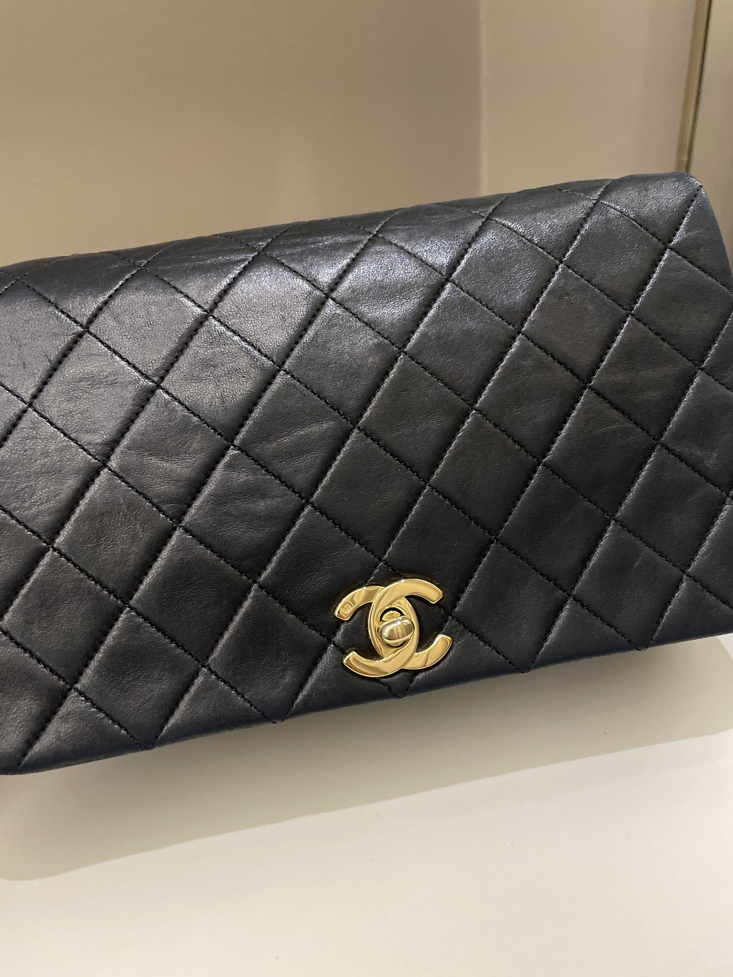 Chanel Vintage Quilted Full Flap Bag Black Lambskin