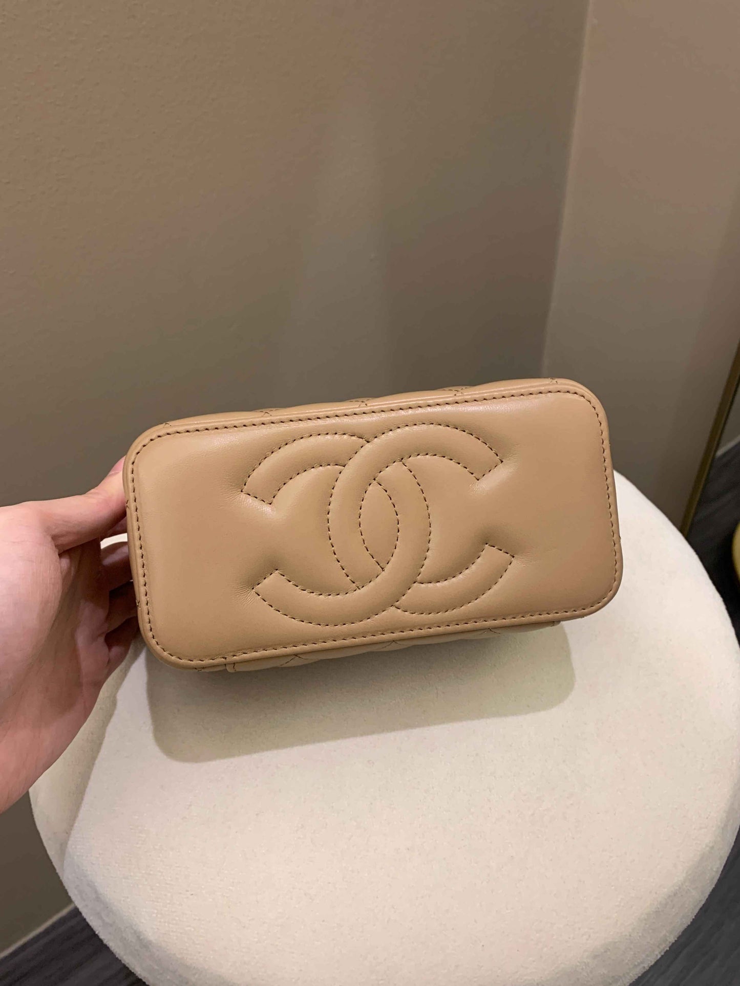 Chanel 22K Quilted Mini Crush Vanity Rectangular Dark Beige Lambskin