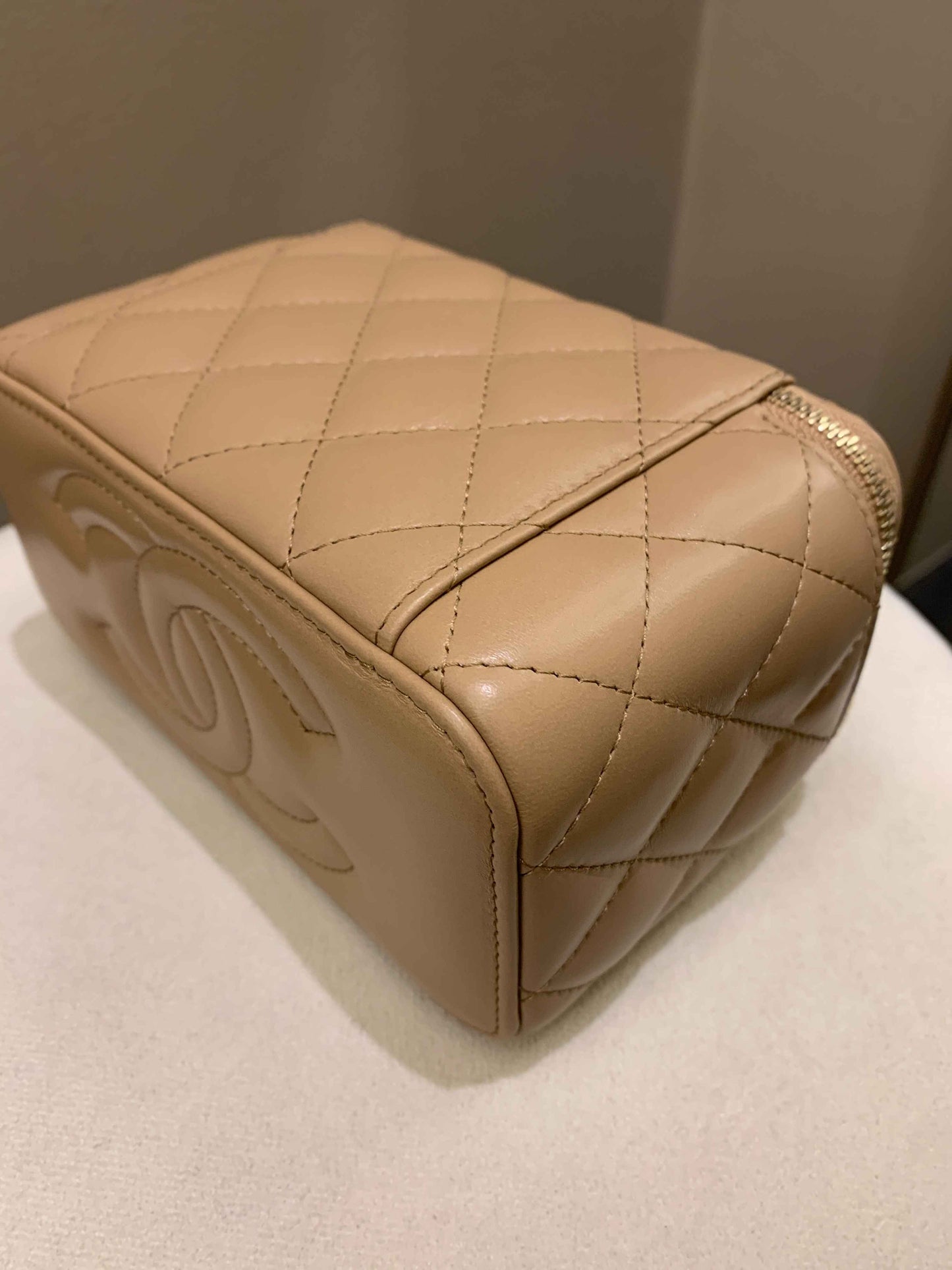 Chanel 22K Quilted Mini Crush Vanity Rectangular Dark Beige Lambskin