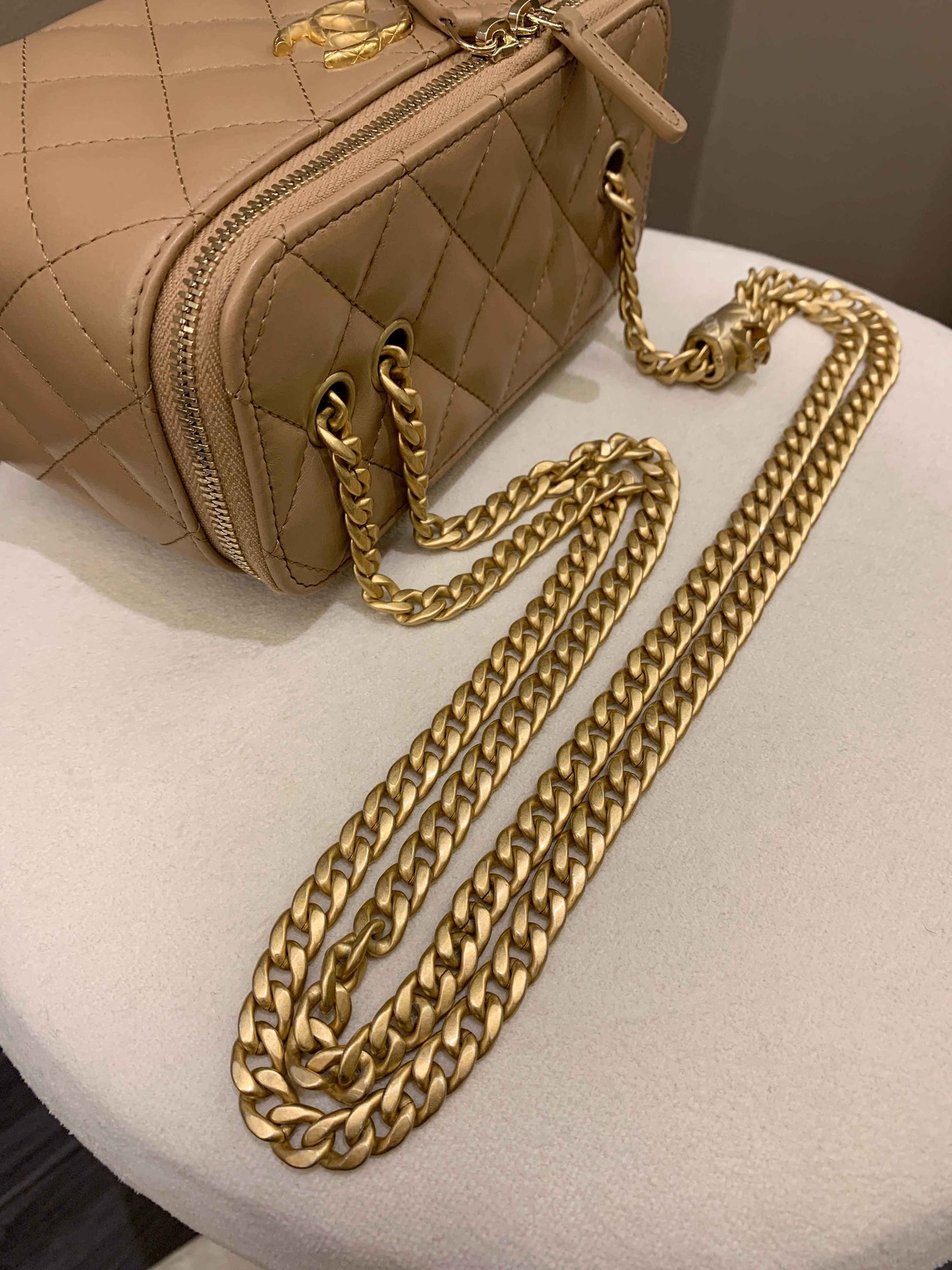 Chanel 22K Quilted Mini Crush Vanity Rectangular Dark Beige Lambskin