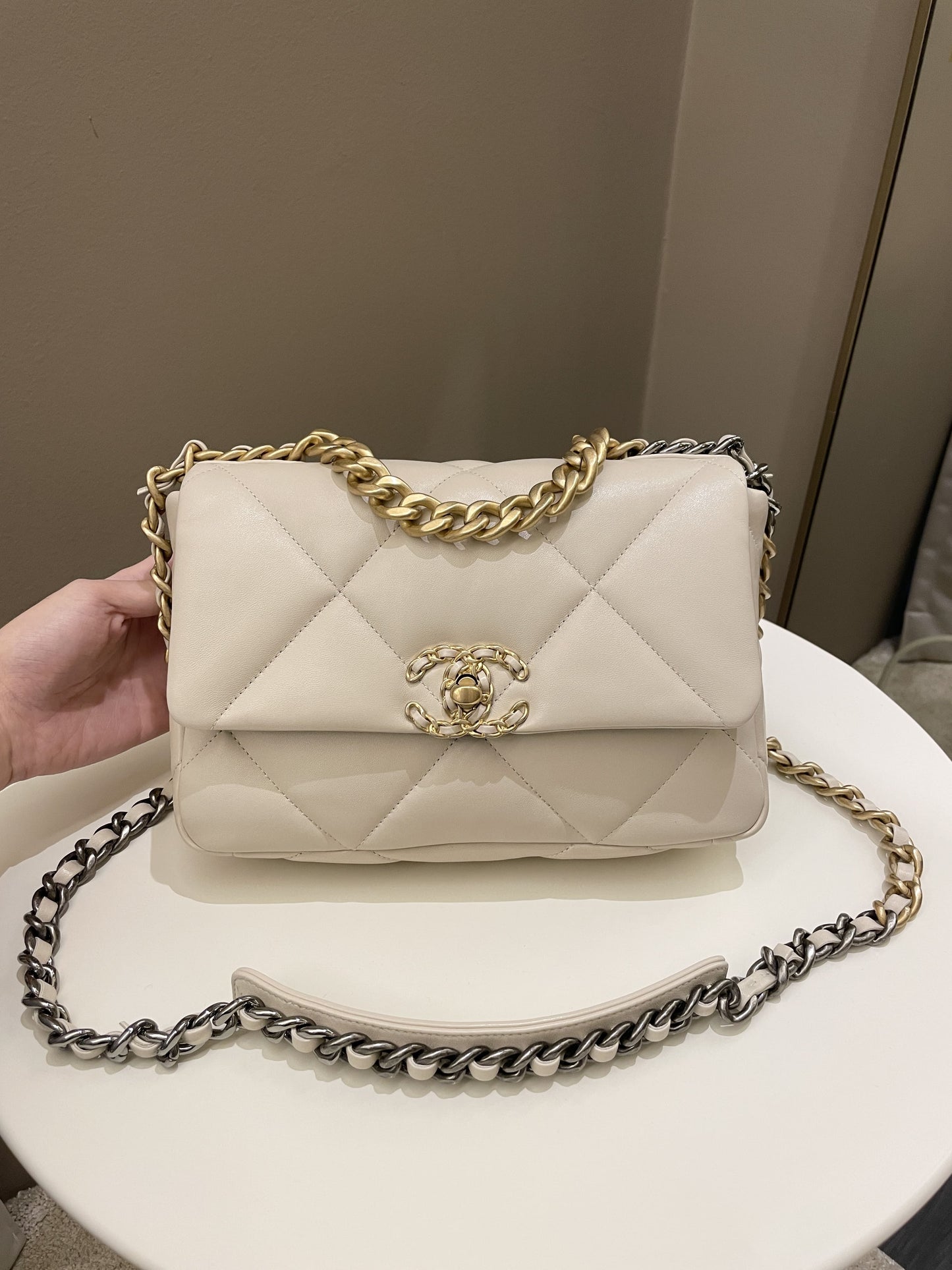 Chanel 19 Flap Bag Beige Lambskin