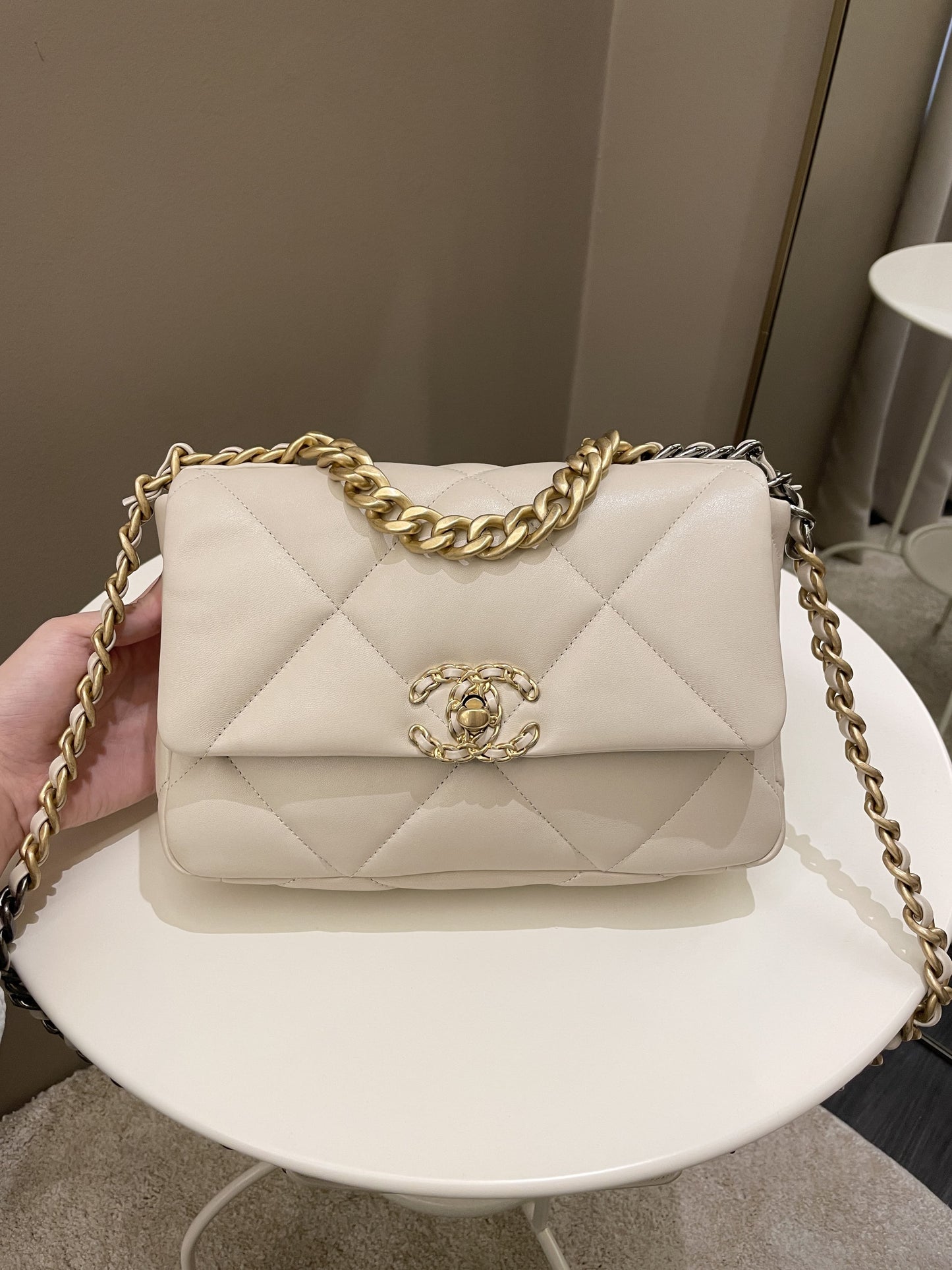 Chanel 19 Flap Bag Beige Lambskin