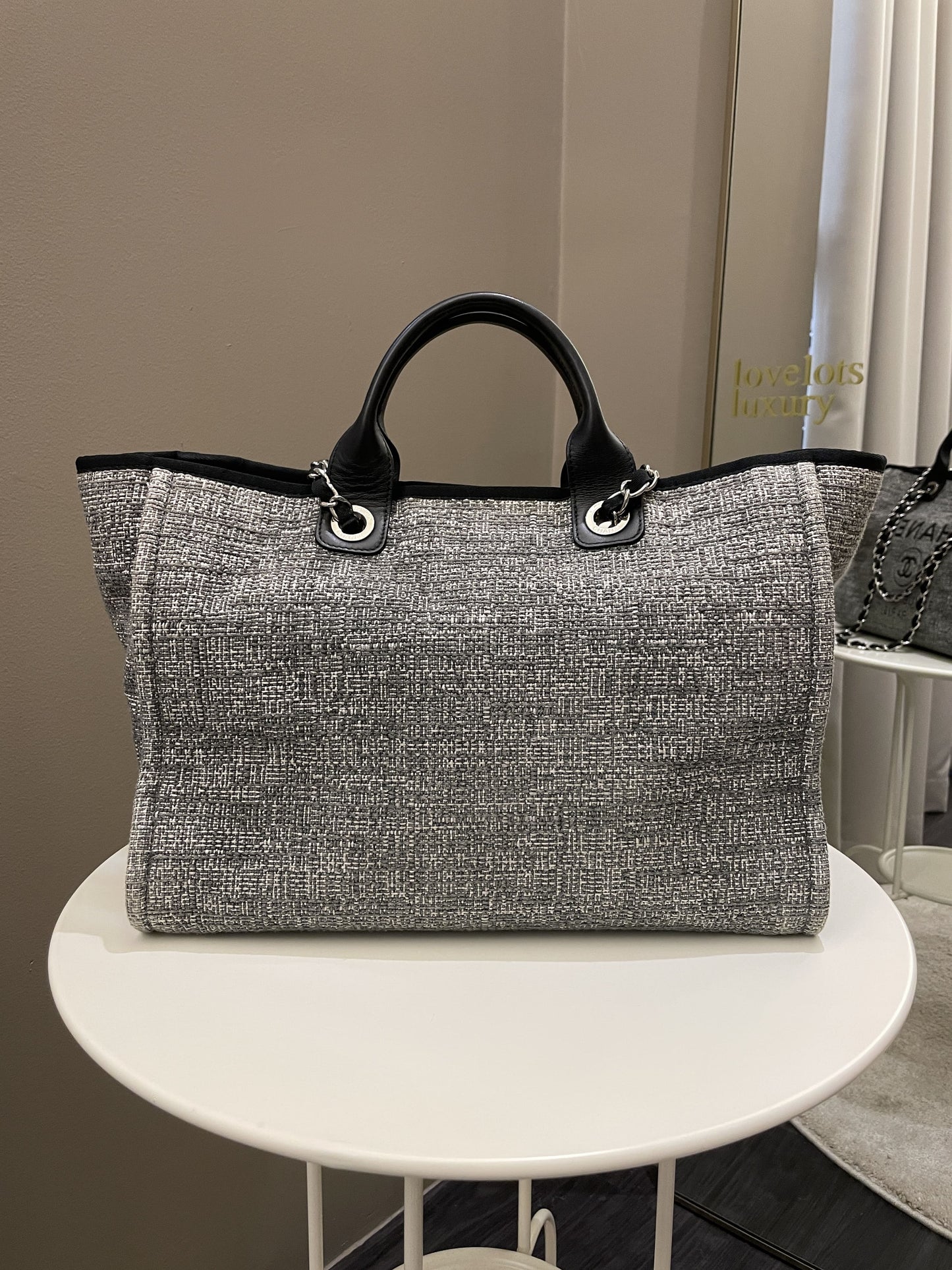 Chanel Deauville Shopper Tote Grey/ Black Canvas