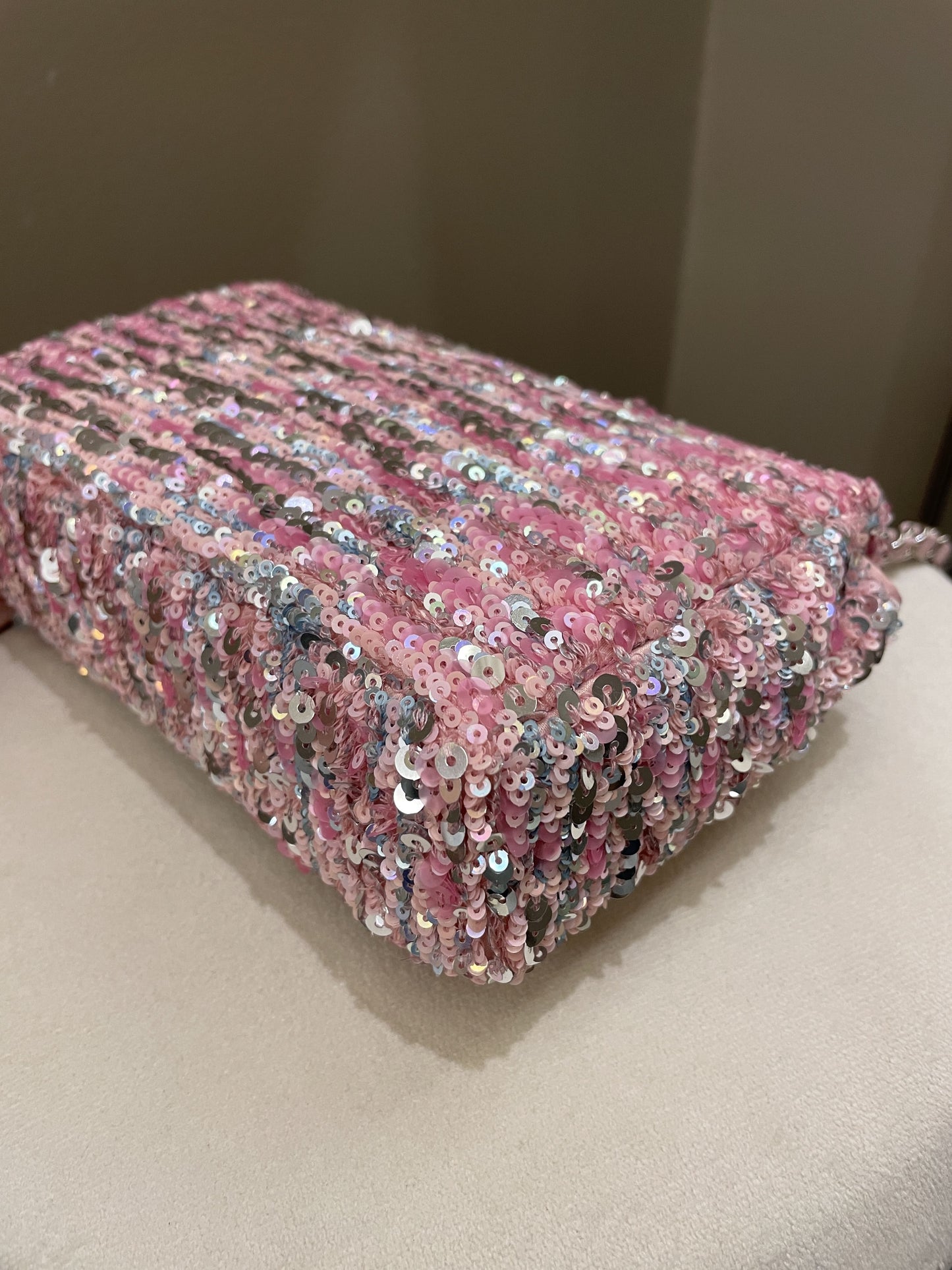 Chanel Quilted Mini Rectangular Flap Bag Pink Sequins