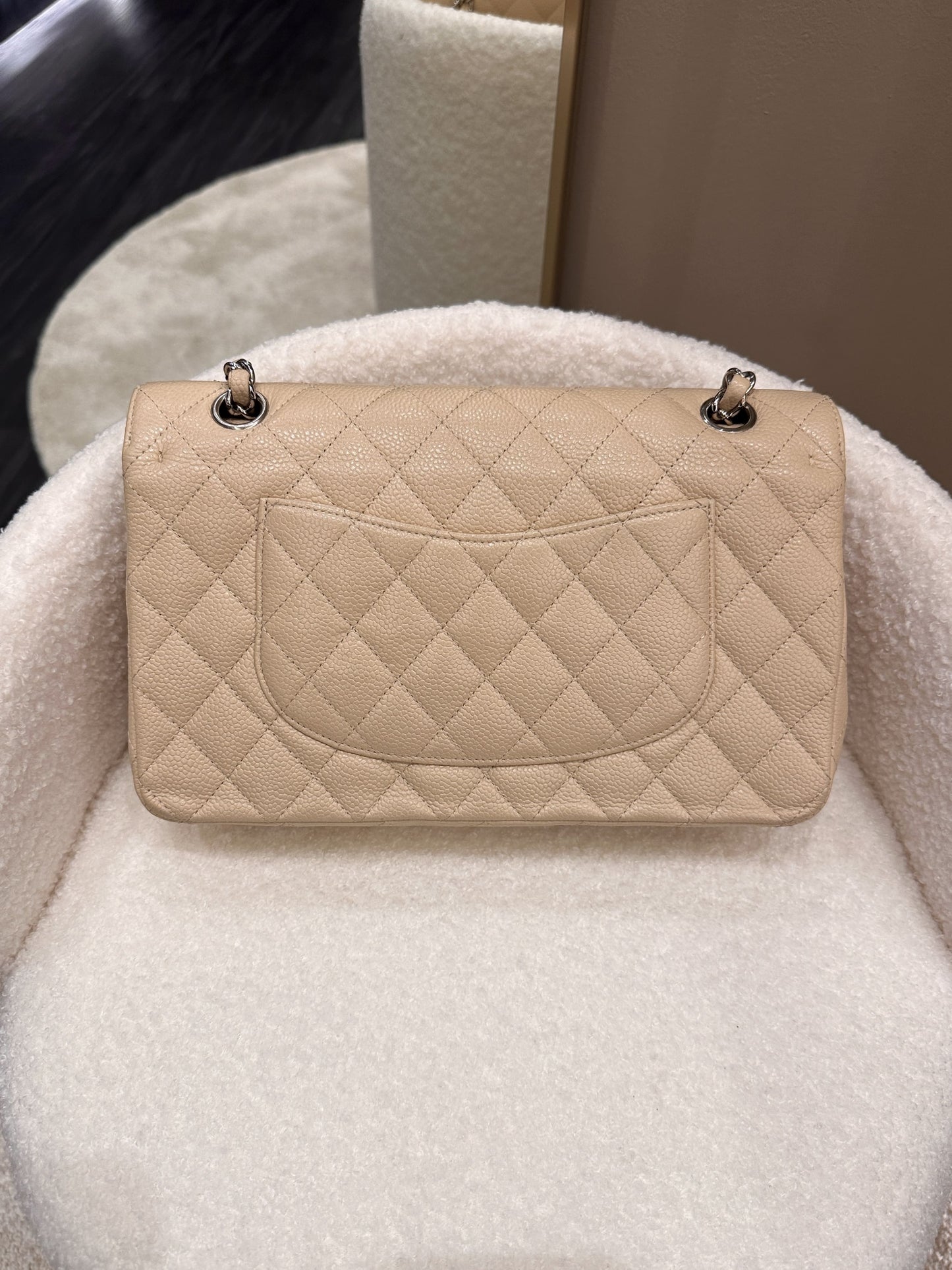 Chanel Classic Quilted Medium Double Flap Beige Caviar
