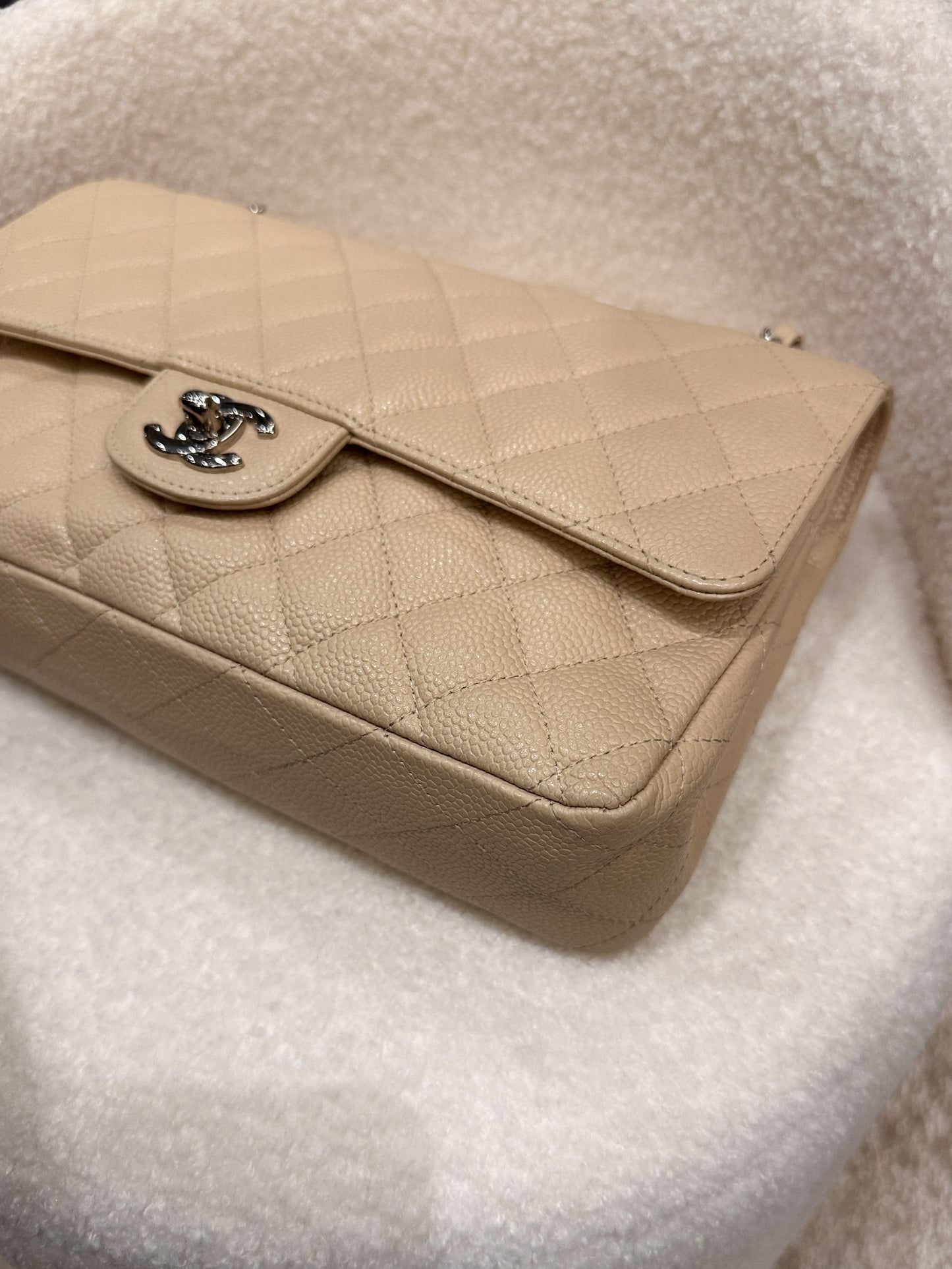 Chanel Classic Quilted Medium Double Flap Beige Caviar
