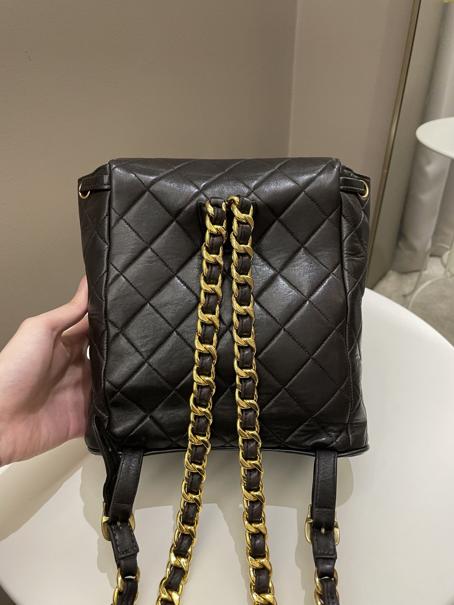 Chanel Quilted Vintage Duma Cc Backpack Brown Lambskin