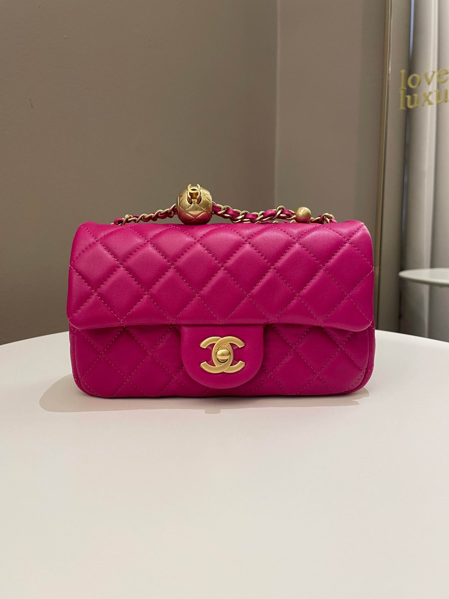 Chanel Pearl Crush Quilted Mini Rectangular Dark Pink Lambskin