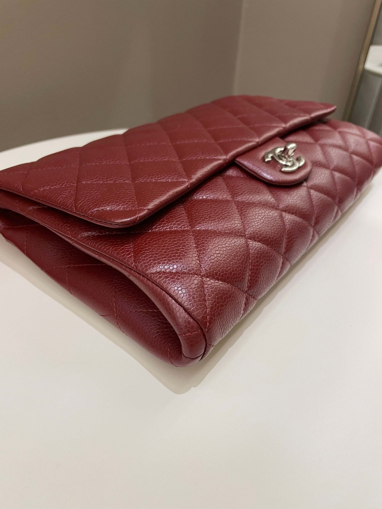 Chanel Quilted Timeless Flap Clutch Bag Burgundy Caviar