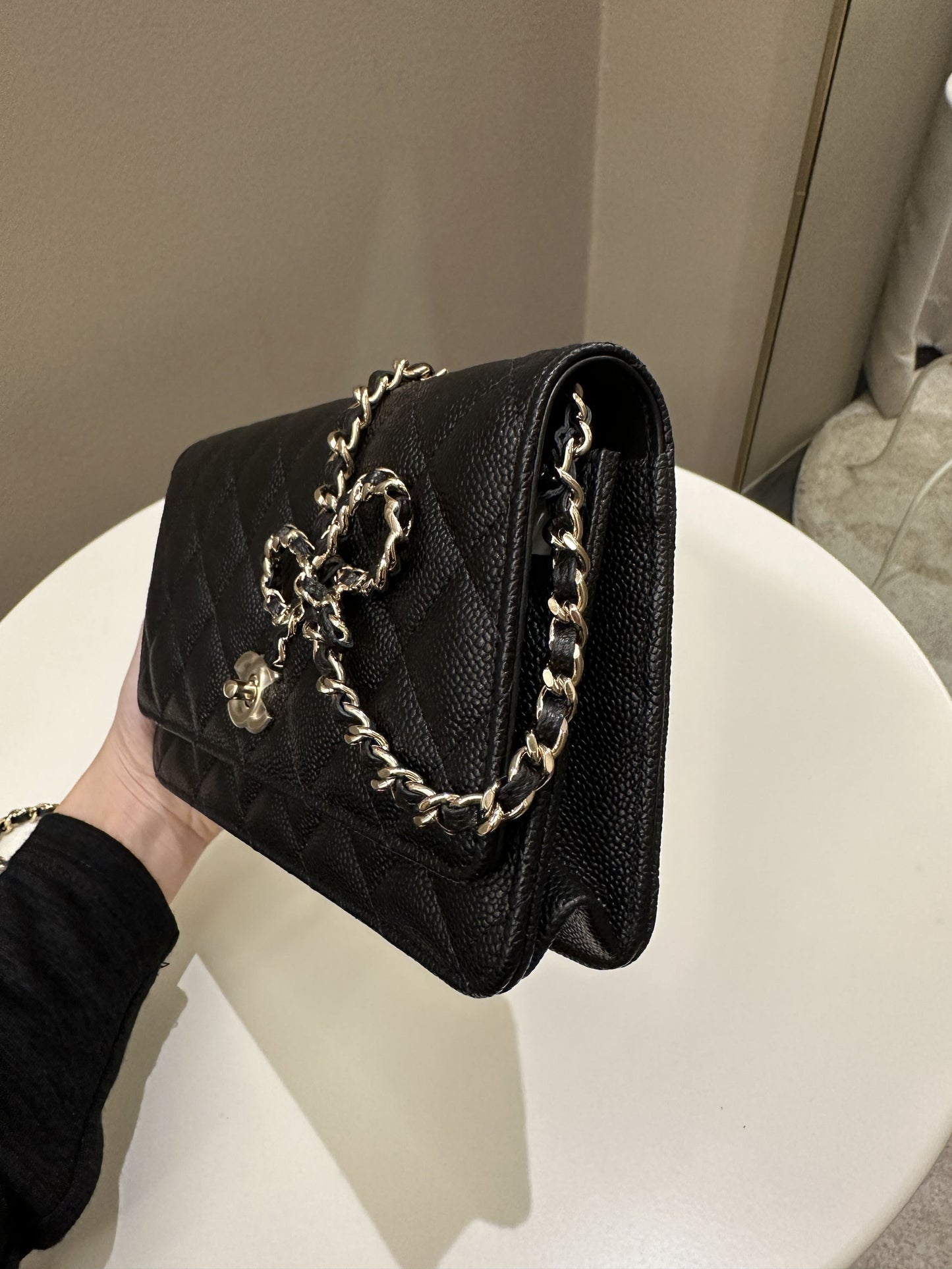 Chanel Quilted Wallet on Chain Bow Black Caviar