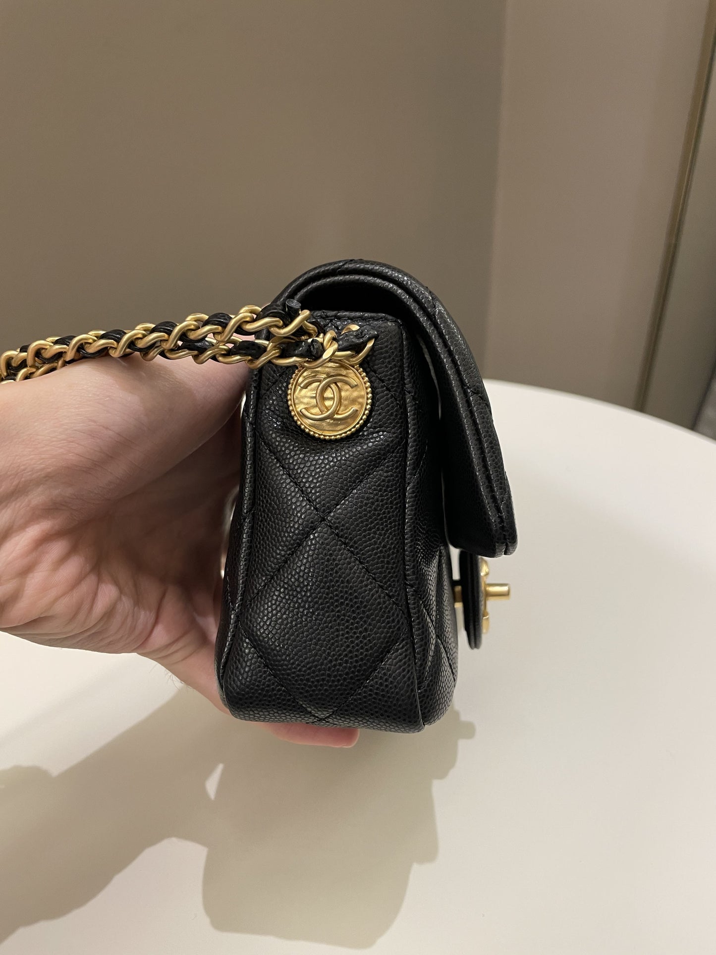 Chanel 22A Twist Your Button Mini Flap Bag Black Caviar