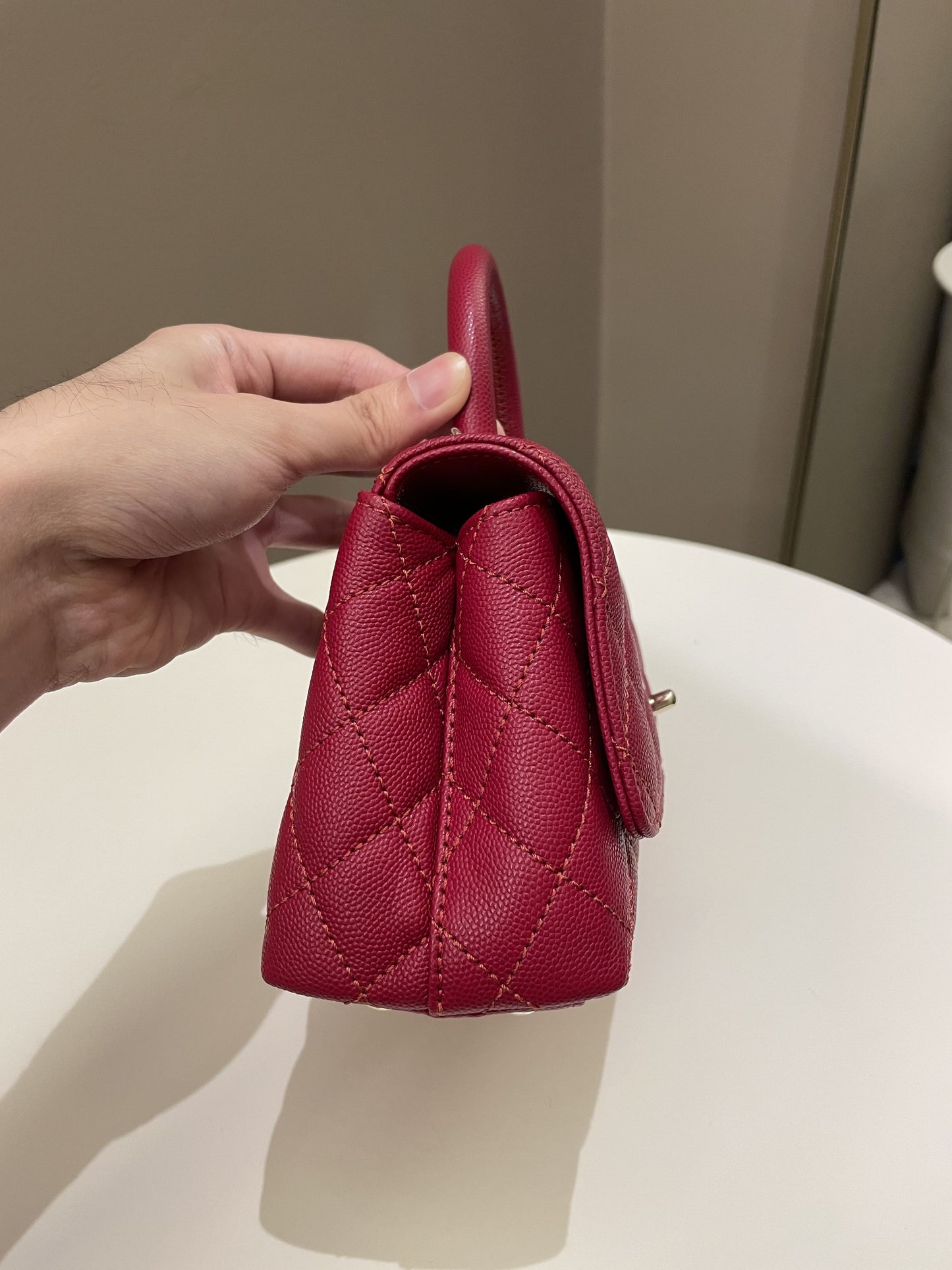 Chanel 22K Quilted Coco Handle Mini Lipstick Red Caviar
