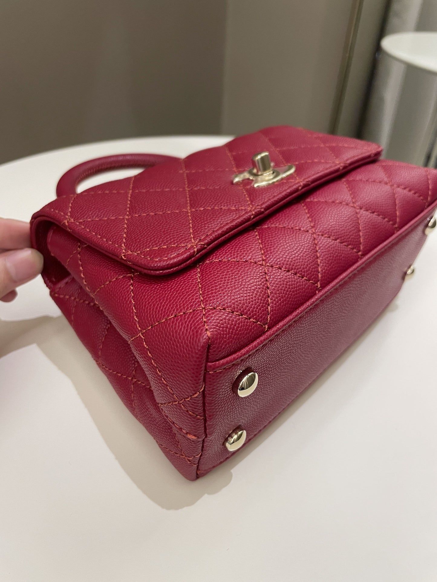 Chanel 22K Quilted Coco Handle Mini Lipstick Red Caviar