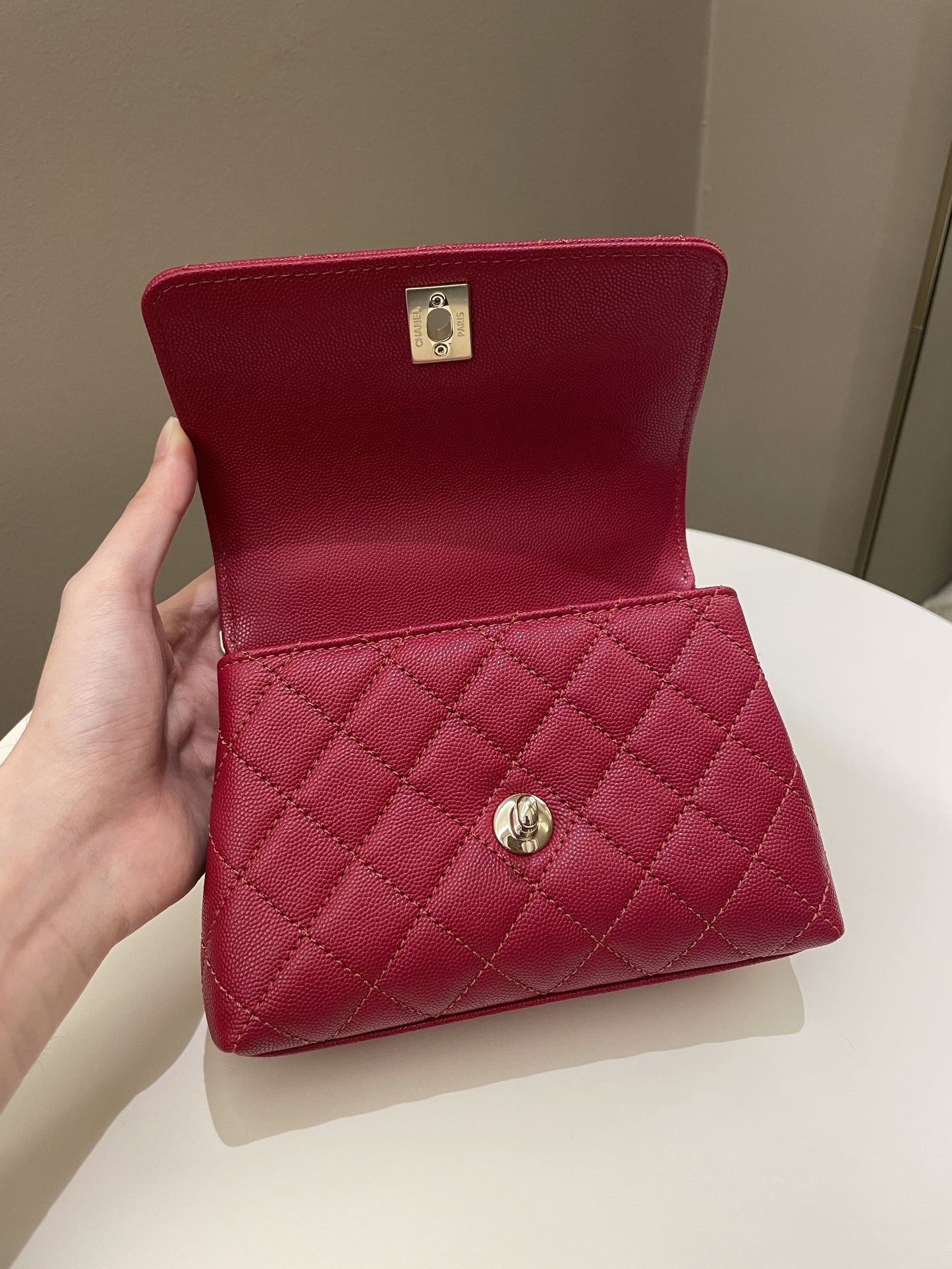 Chanel 22K Quilted Coco Handle Mini Lipstick Red Caviar