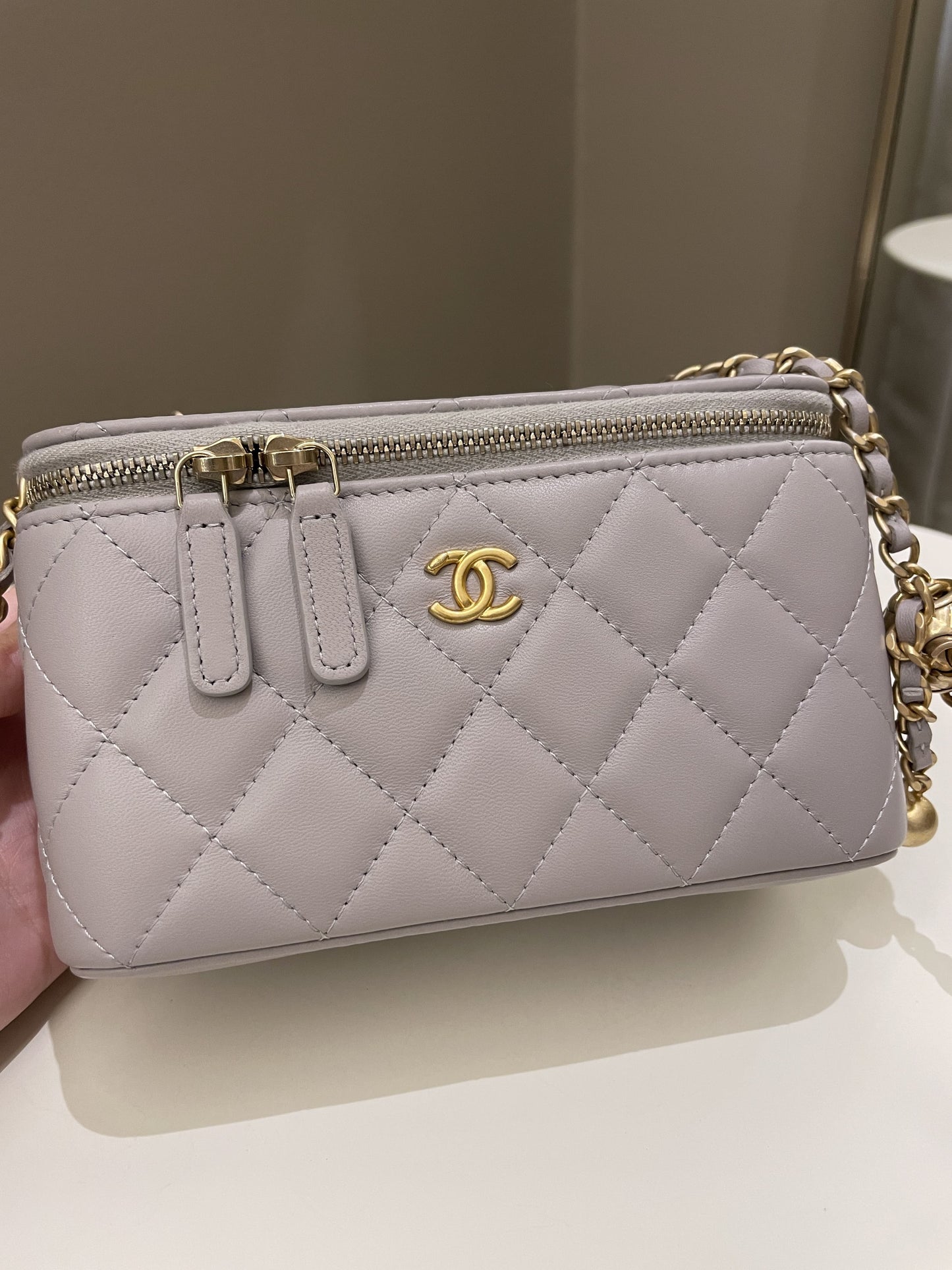Chanel Quilted Pearl Crush Vanity Rectangular Grey Lambskin