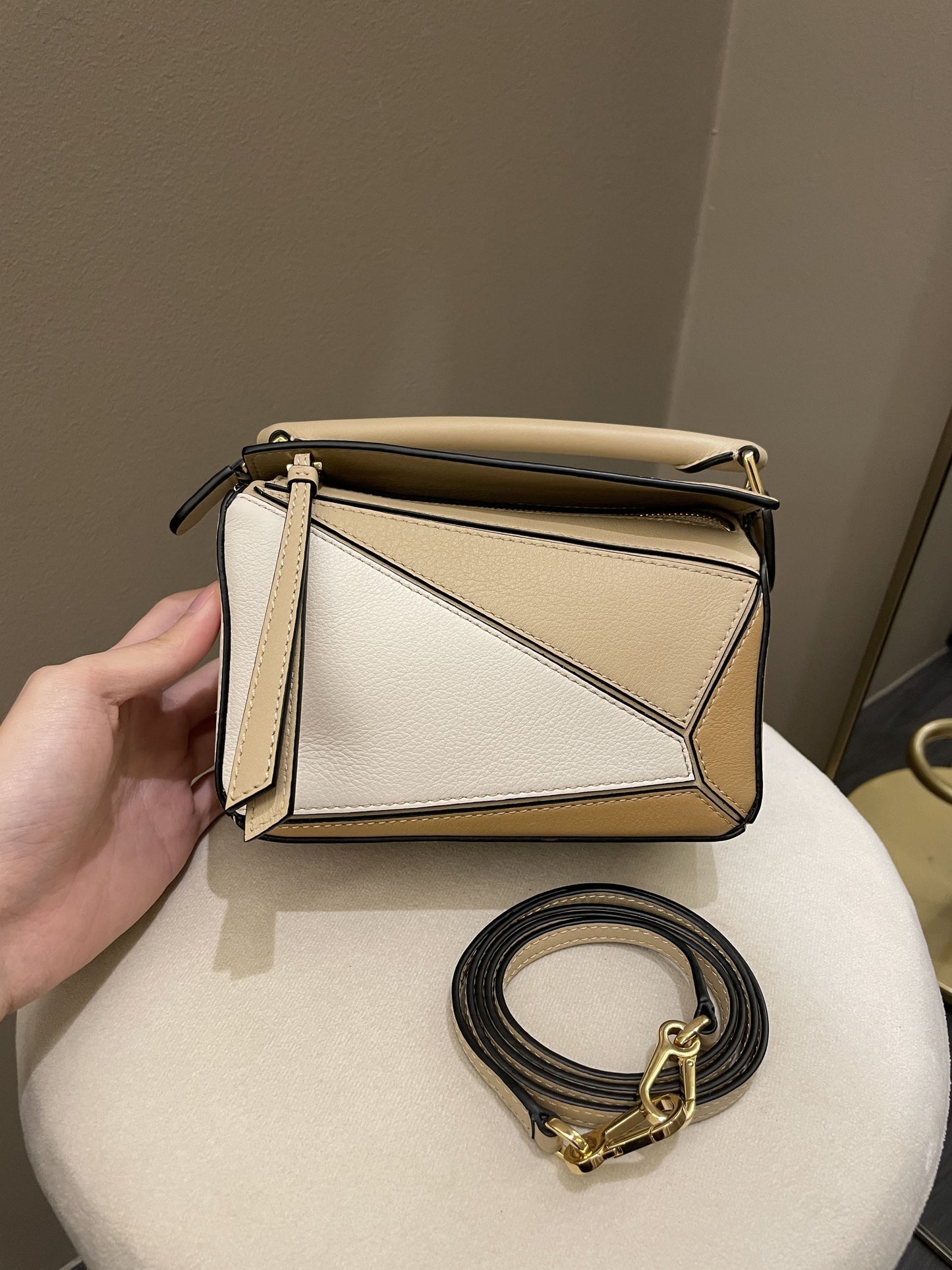 Loewe Puzzle Mini Dusty Beige / Ivory Calfksin