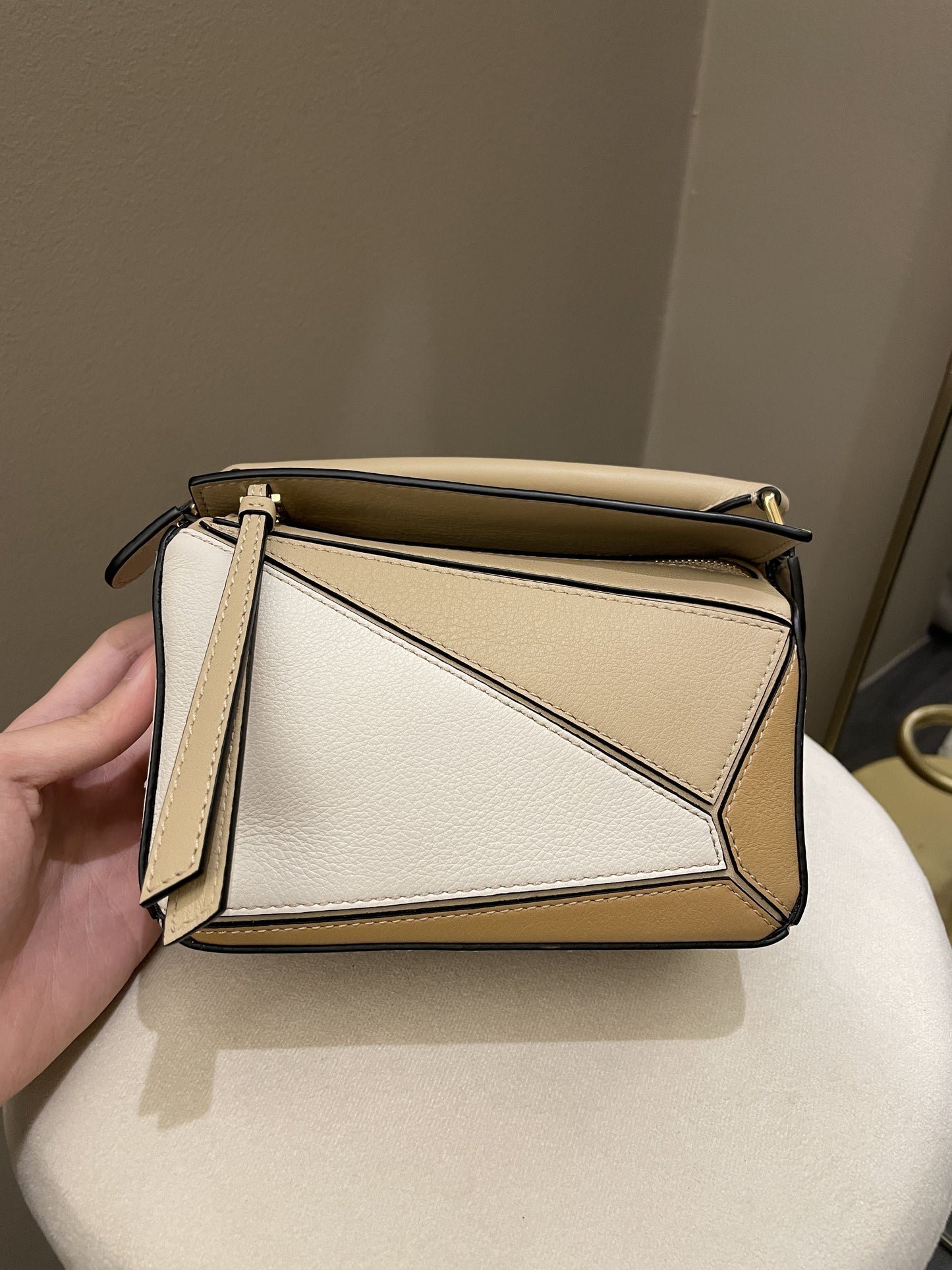 Loewe Puzzle Mini Dusty Beige / Ivory Calfksin