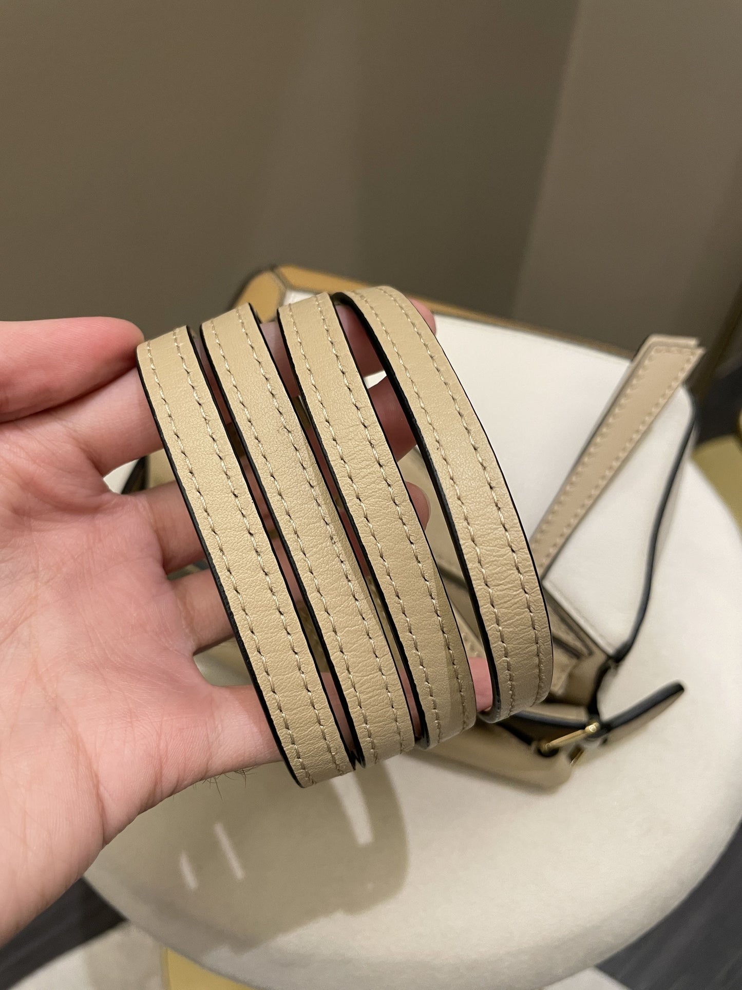 Loewe Puzzle Mini Dusty Beige / Ivory Calfksin