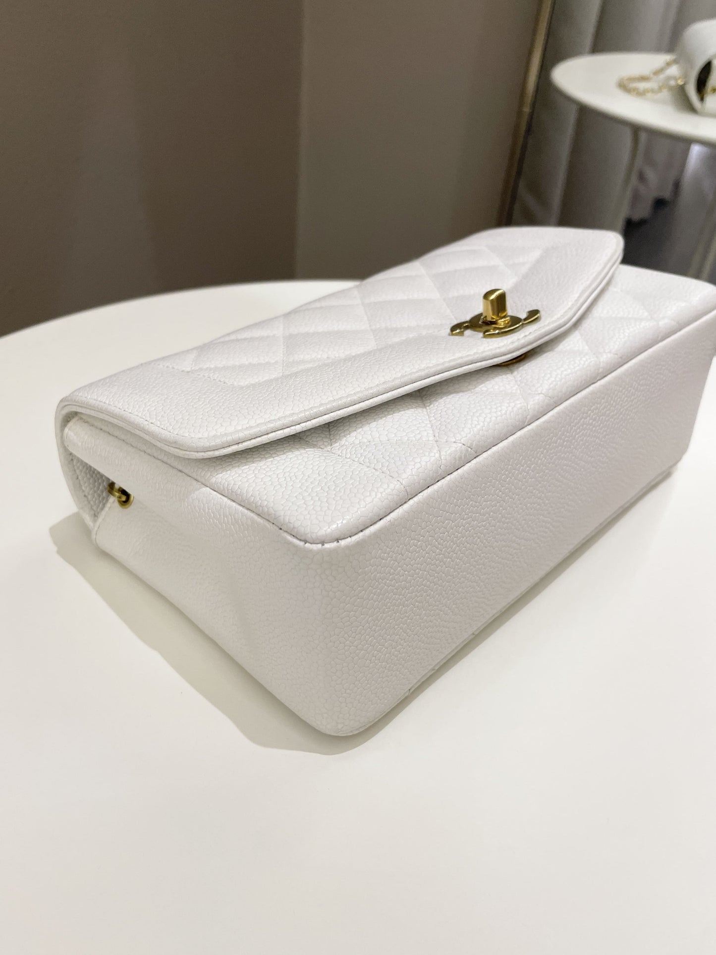 Chanel Vintage Quilted Diana Flap Bag White Caviar