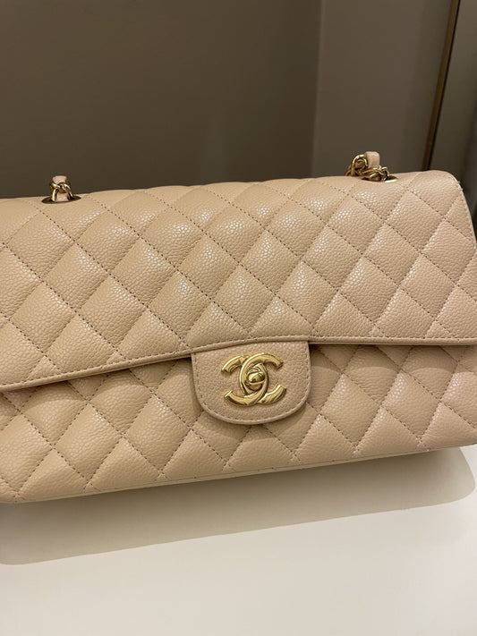 Chanel Classic Medium Double Flap Beige Clair Caviar