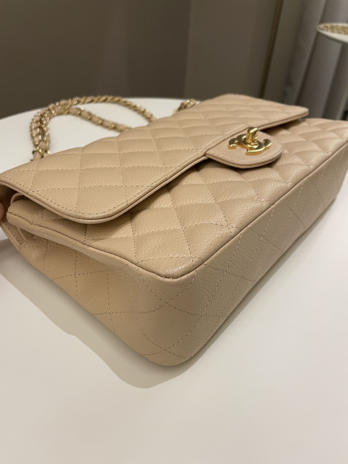 Chanel Classic Medium Double Flap Beige Clair Caviar