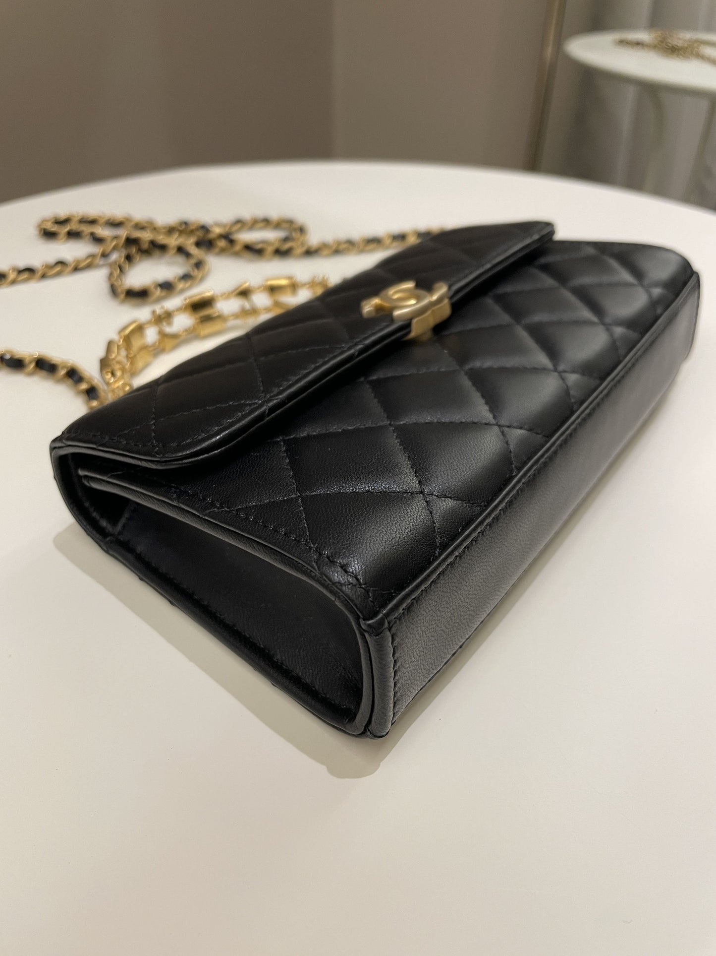 Chanel 22B Quilted Top Handle Flap Bag Black Lambskin