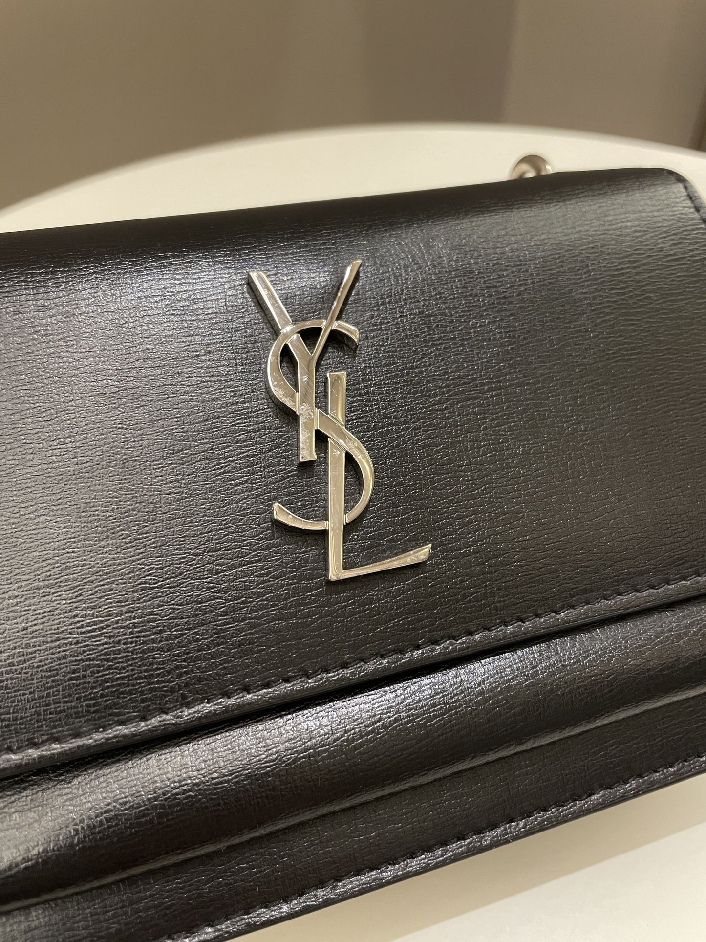 Saint Laurent Sunset Wallet On Chain Black Stiff Calf