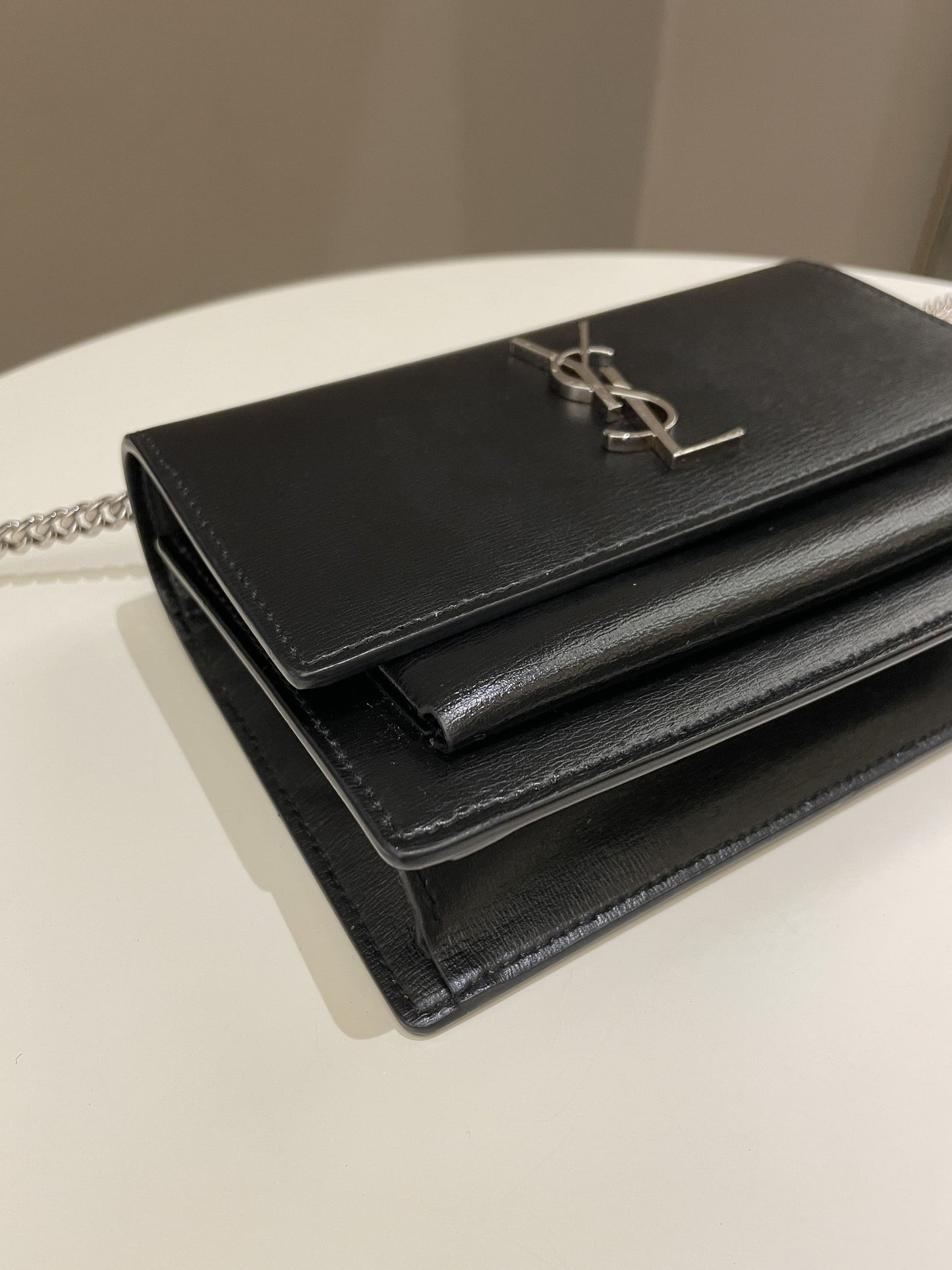 Saint Laurent Sunset Wallet On Chain Black Stiff Calf