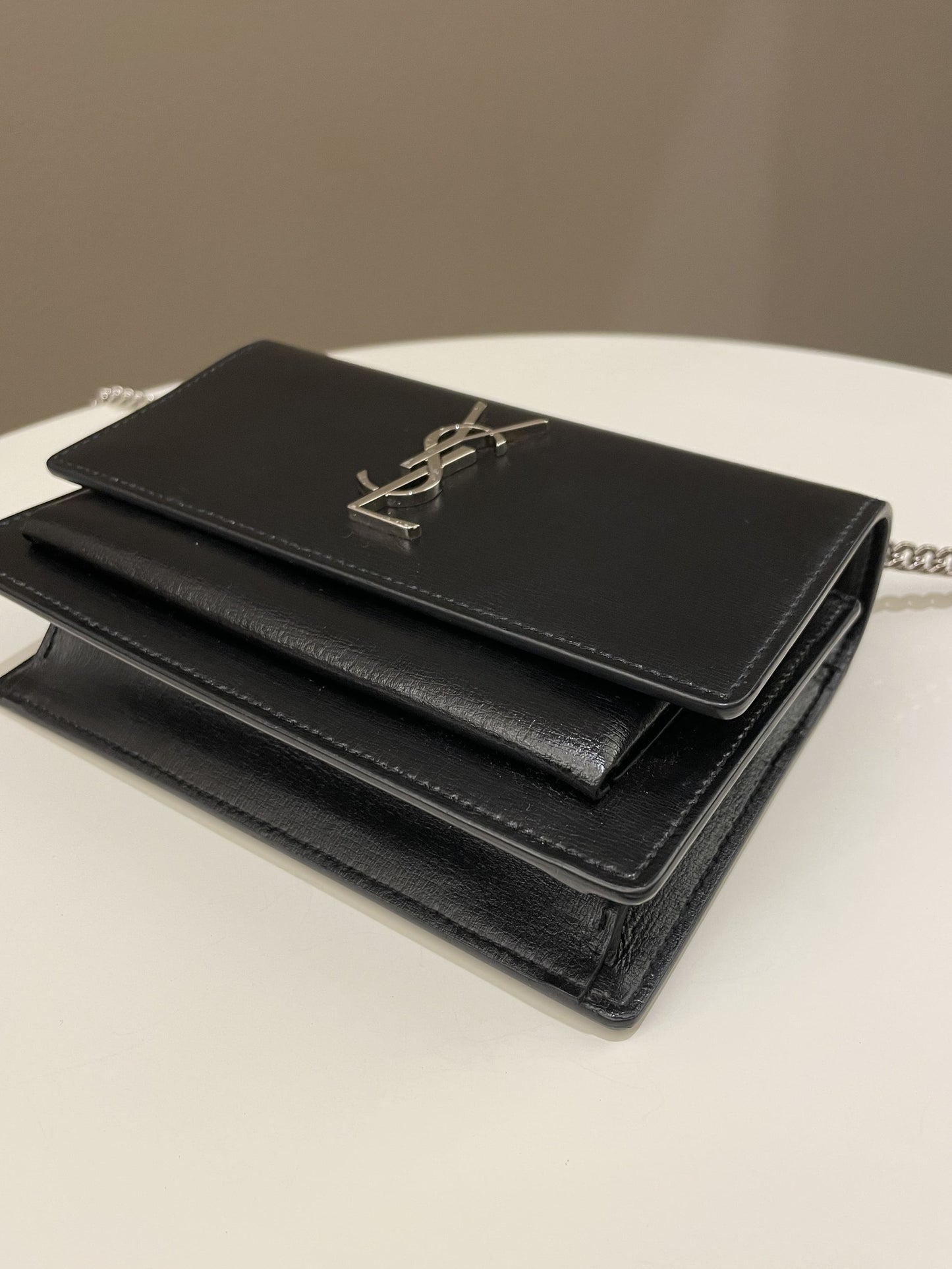 Saint Laurent Sunset Wallet On Chain Black Stiff Calf