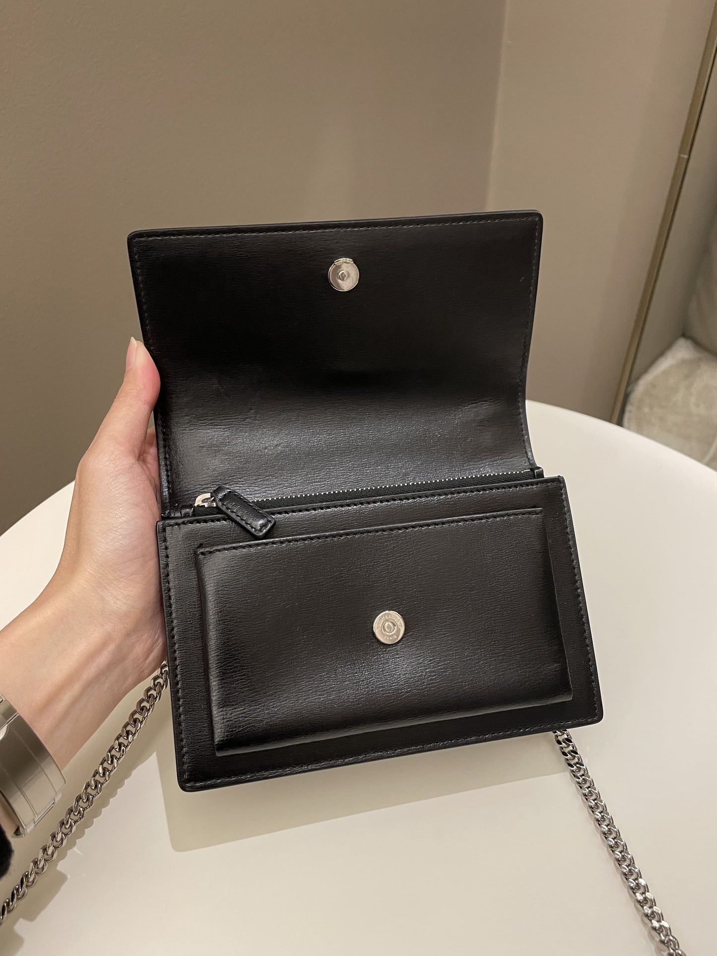 Saint Laurent Sunset Wallet On Chain Black Stiff Calf