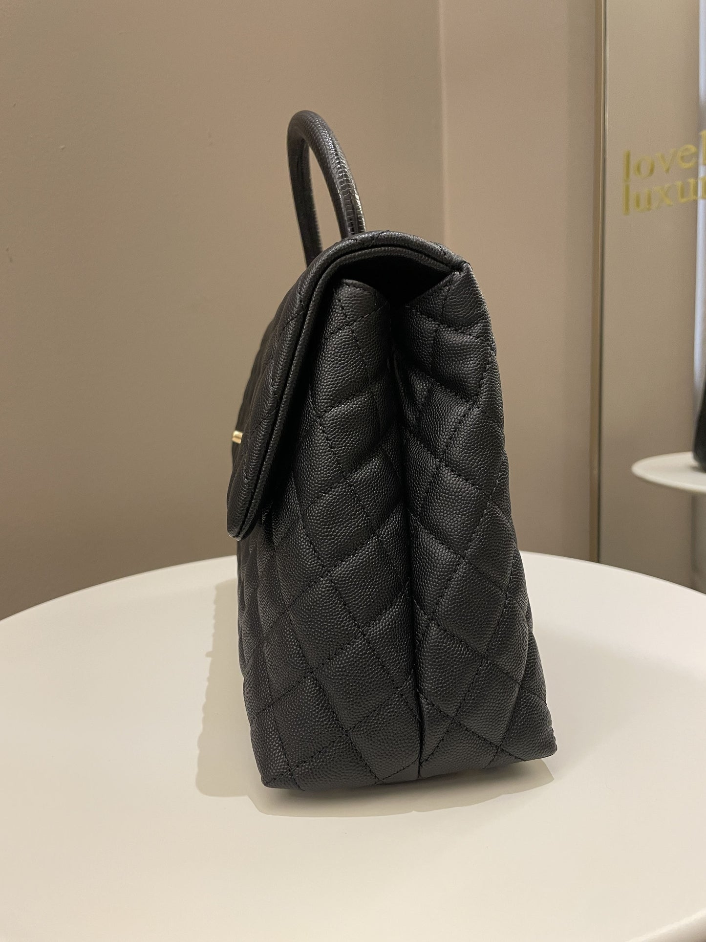 Chanel Classic Quilted Coco Lizard Handle Black Caviar