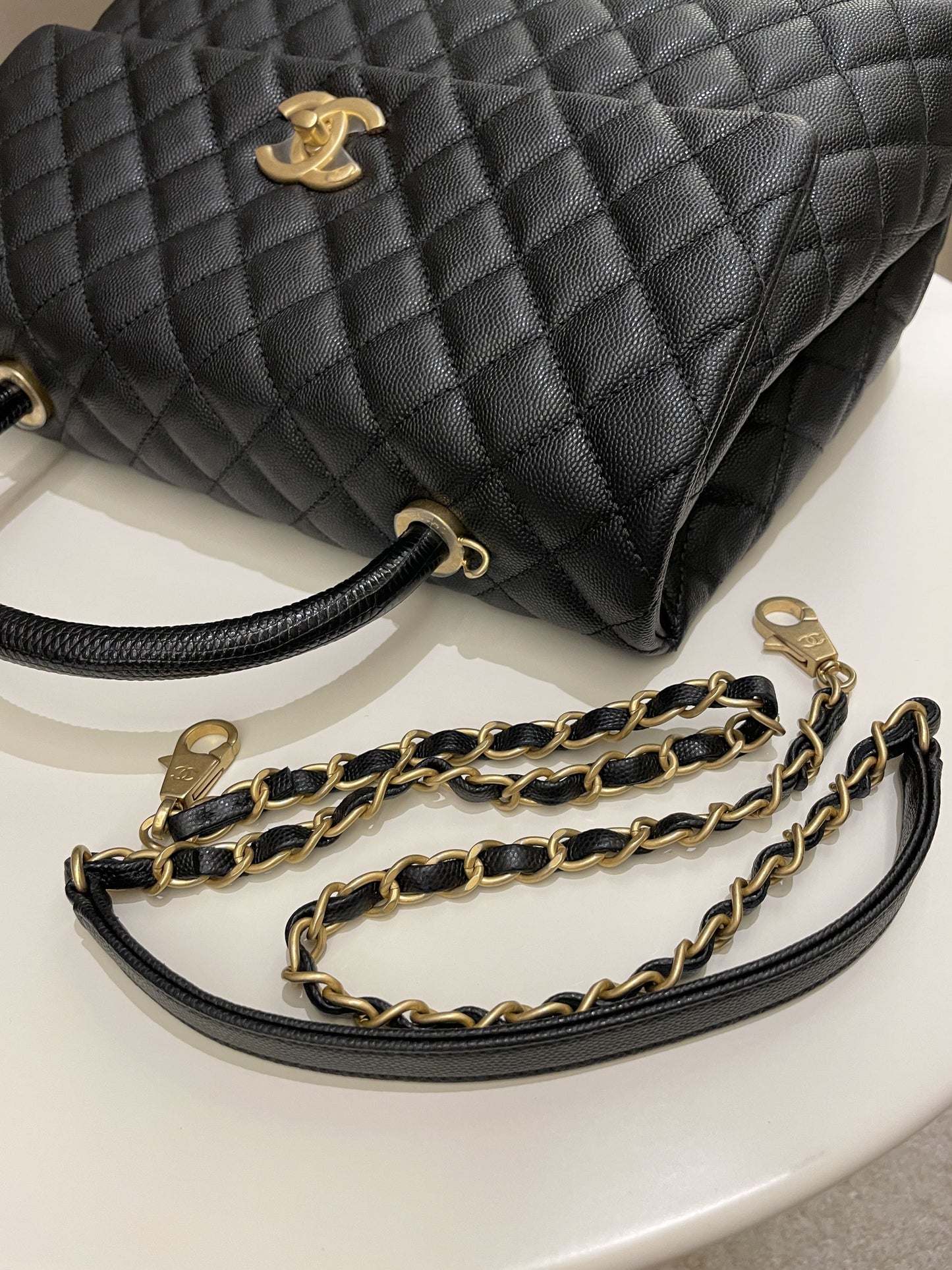 Chanel Classic Quilted Coco Lizard Handle Black Caviar