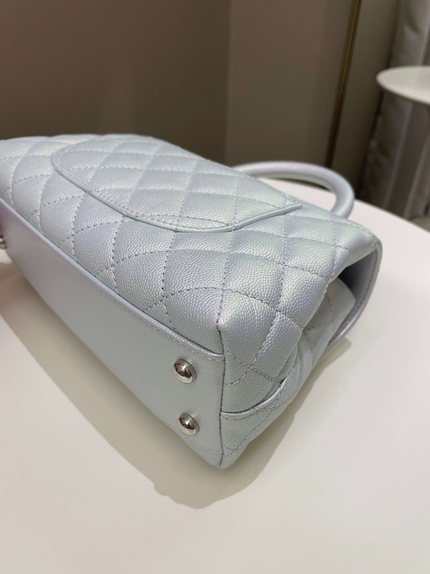 Chanel 21K Quilted Coco Handle Blue Iridescent Caviar