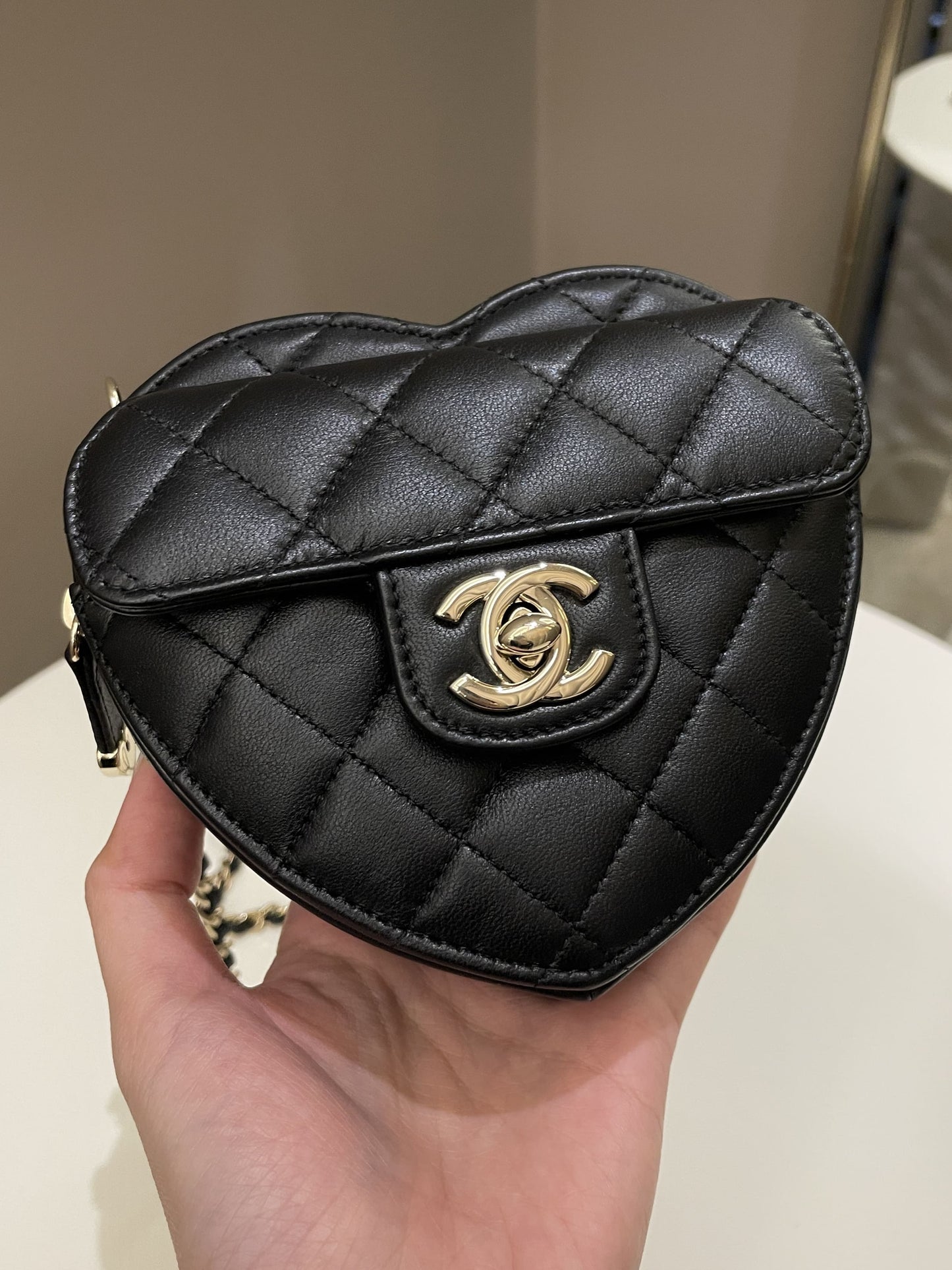 Chanel 22S Heart Bag Black Stiff Lambskin