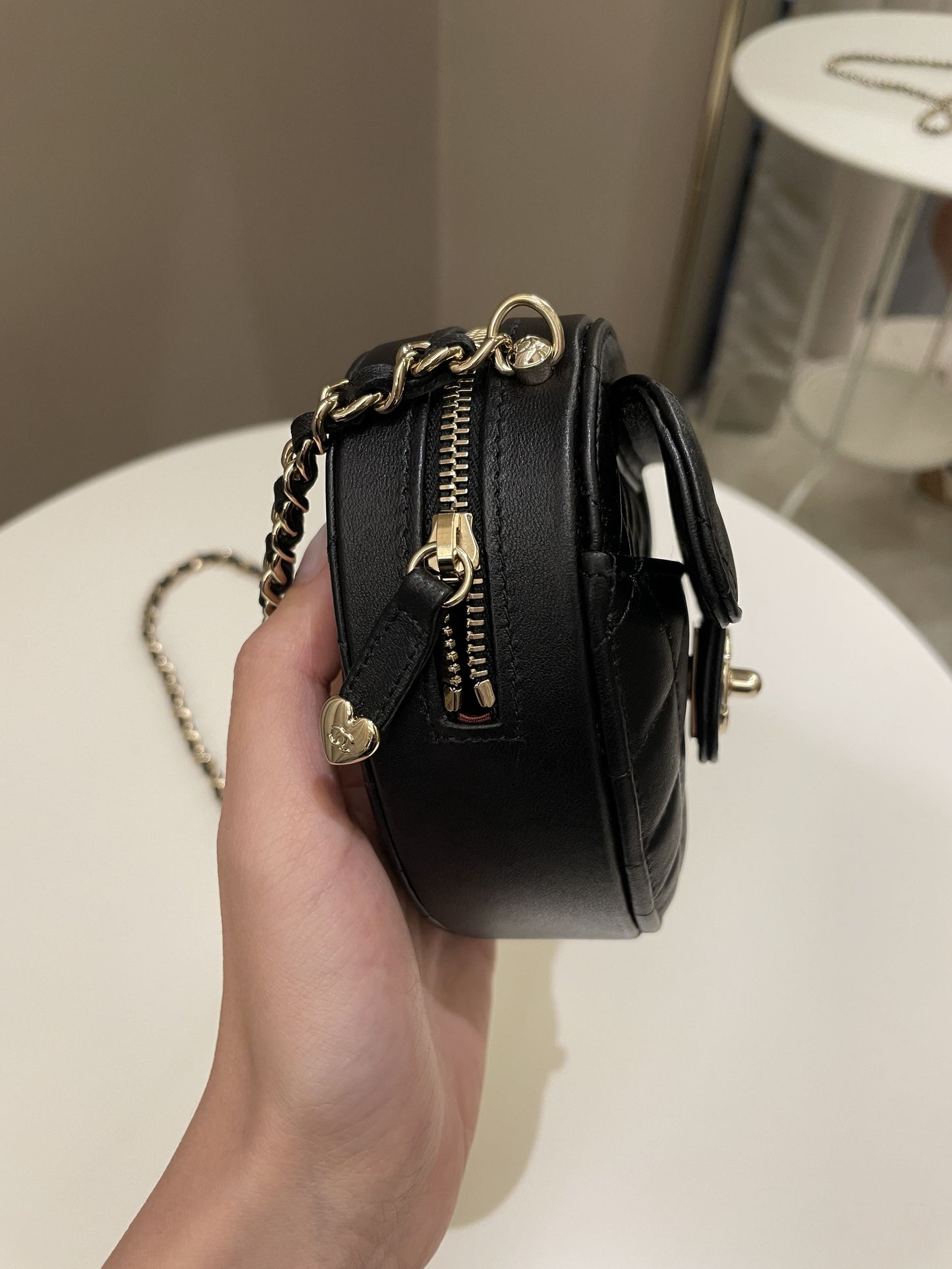 Chanel 22S Heart Bag Black Stiff Lambskin