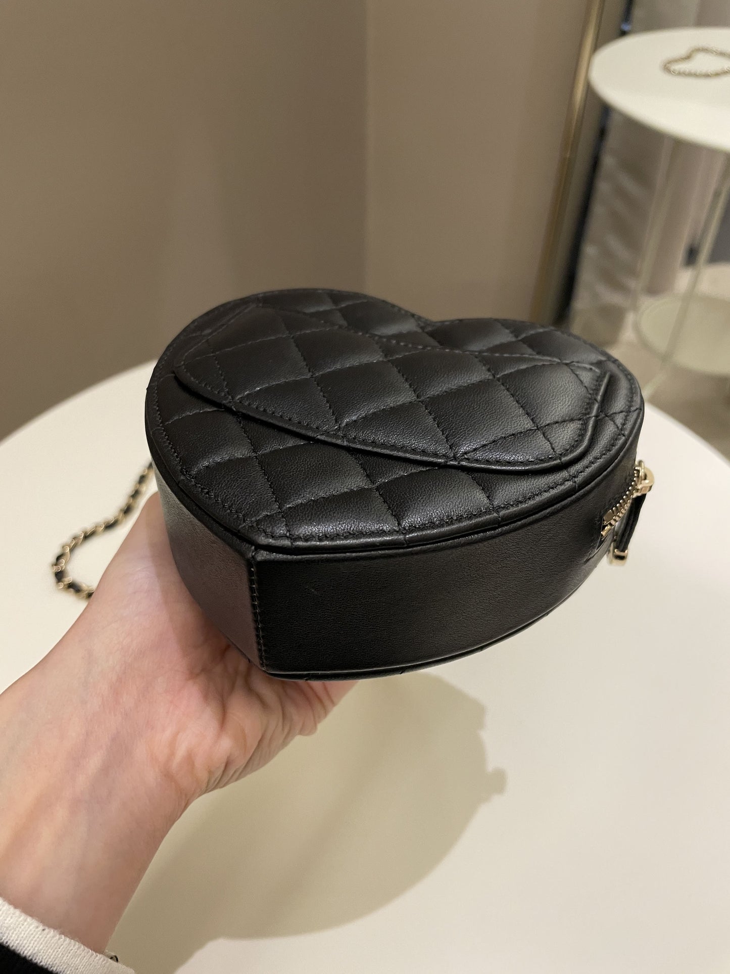 Chanel 22S Heart Bag Black Stiff Lambskin