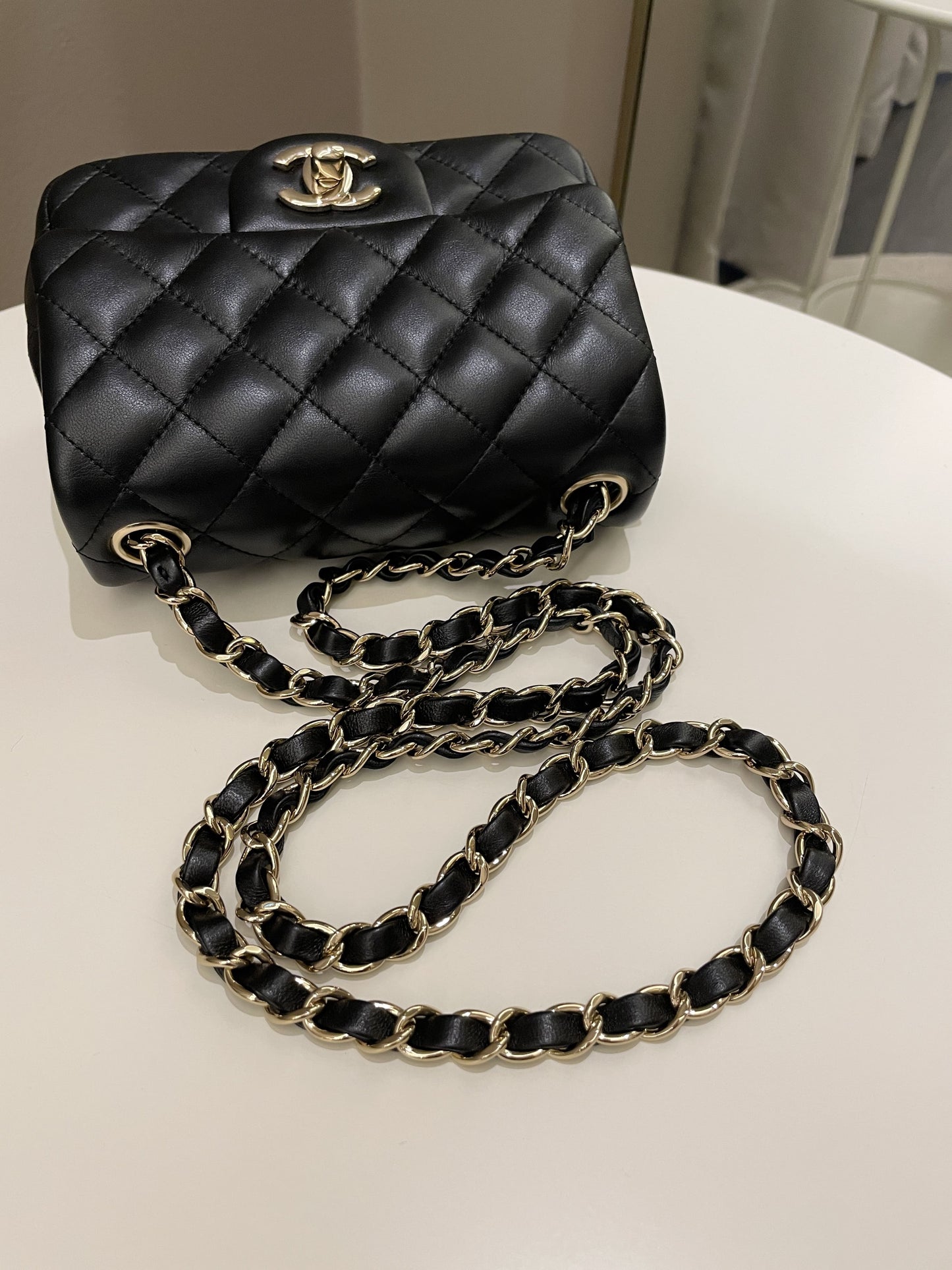 Chanel Classic Quilted Mini Square Black Lambskin